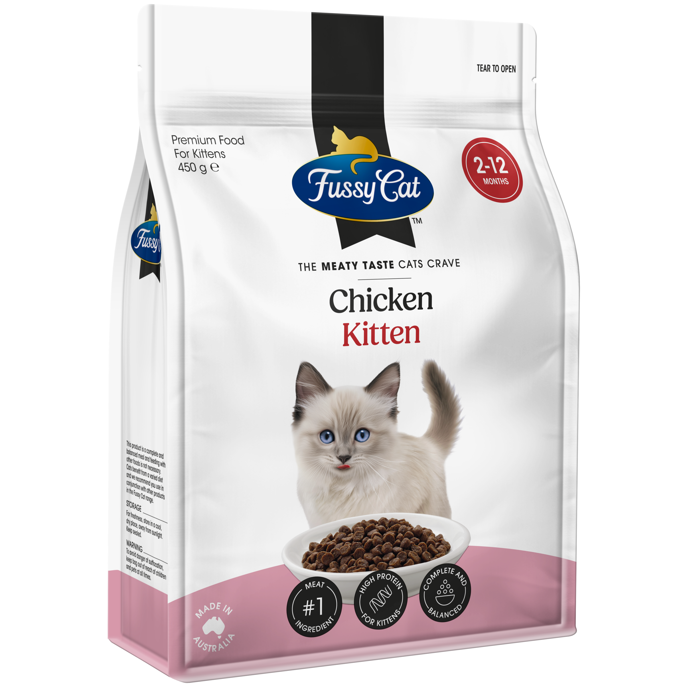 Fussy Cat Grain Free Chicken Kitten Dry Food 450g