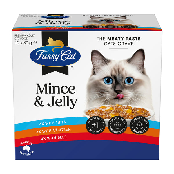 Fussy Cat Twice as Tasty Grain Free Mince & Jelly Wet Cat Food 12x80g
