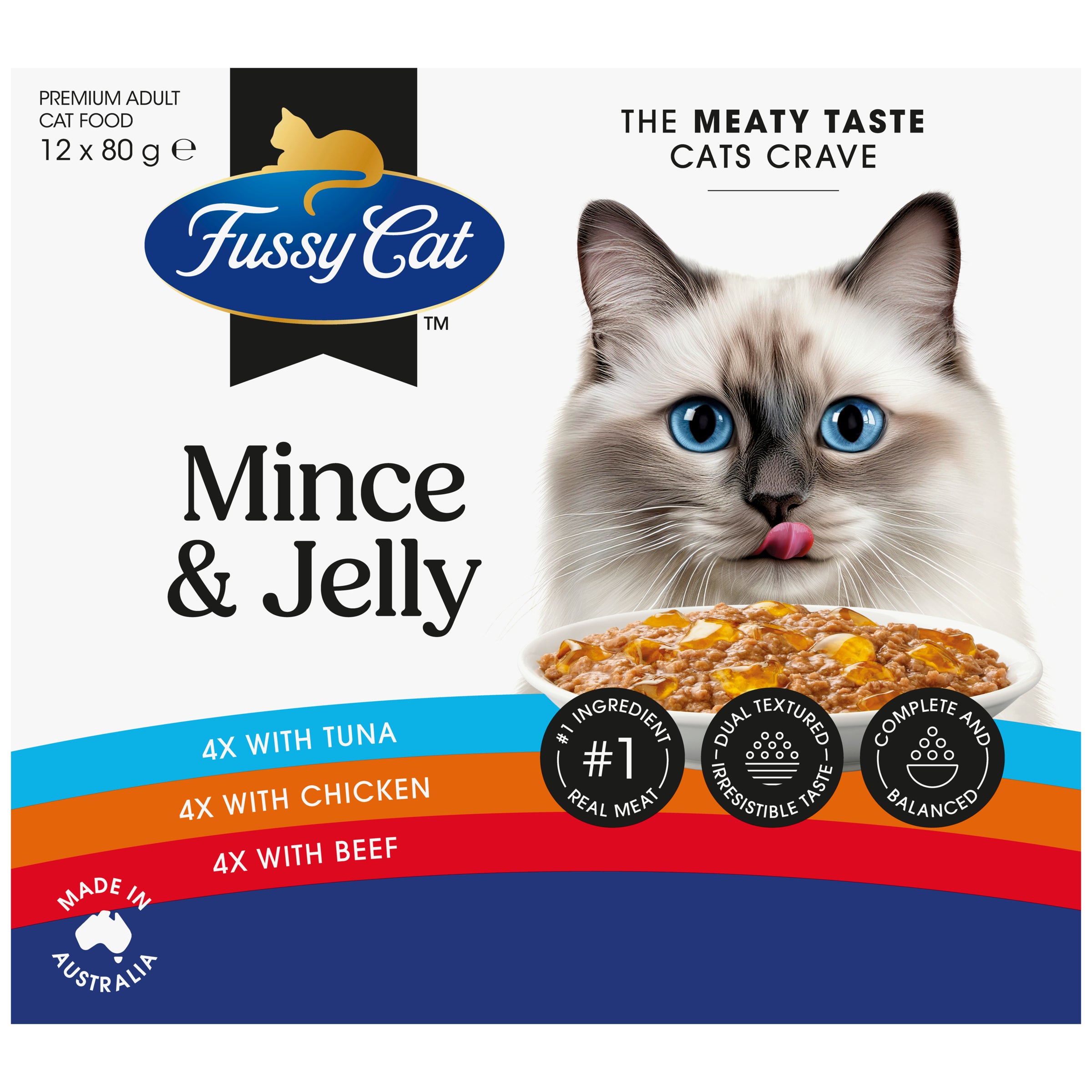 Fussy Cat Twice as Tasty Grain Free Mince & Jelly Wet Cat Food 12x80g