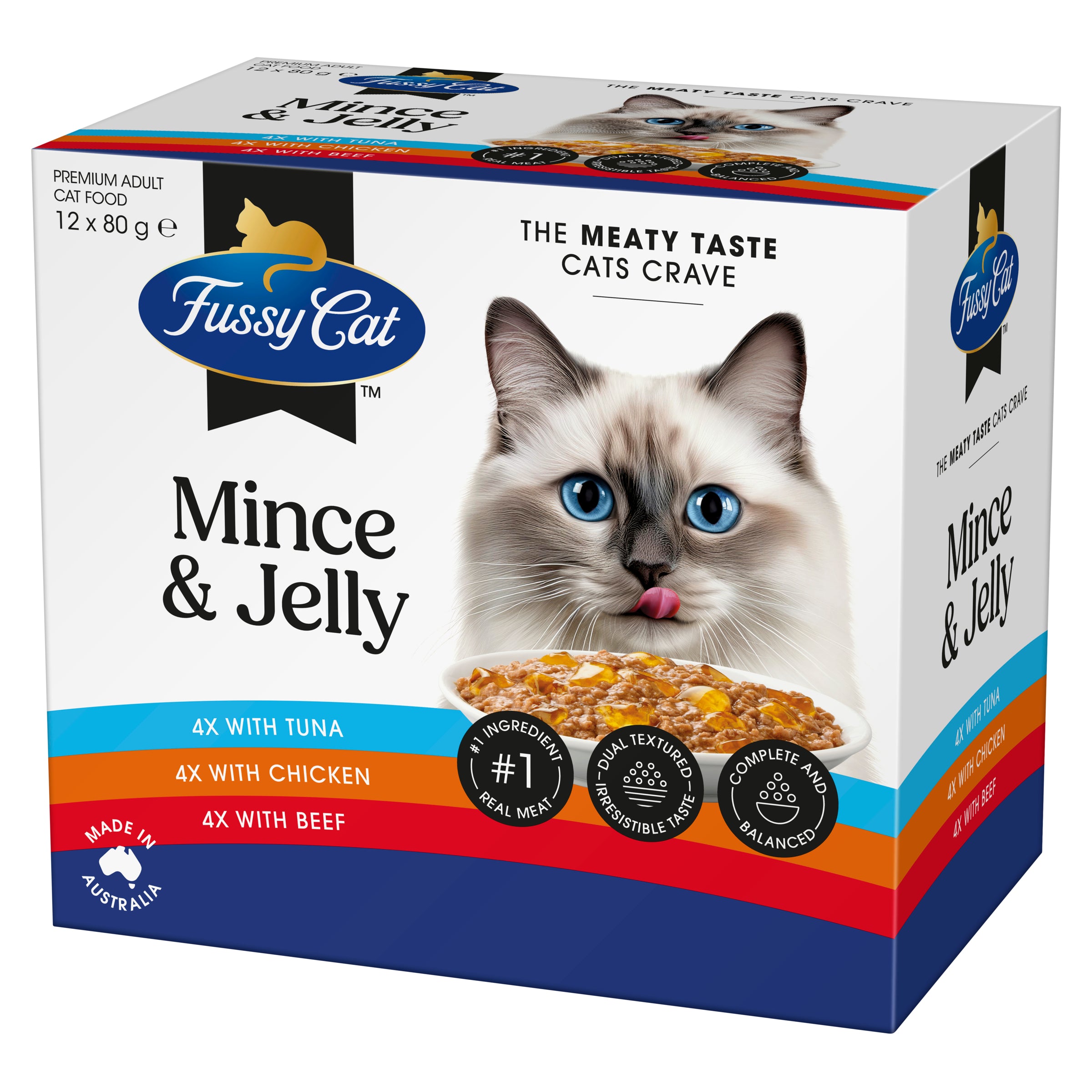 Fussy Cat Twice as Tasty Grain Free Mince & Jelly Wet Cat Food 12x80g