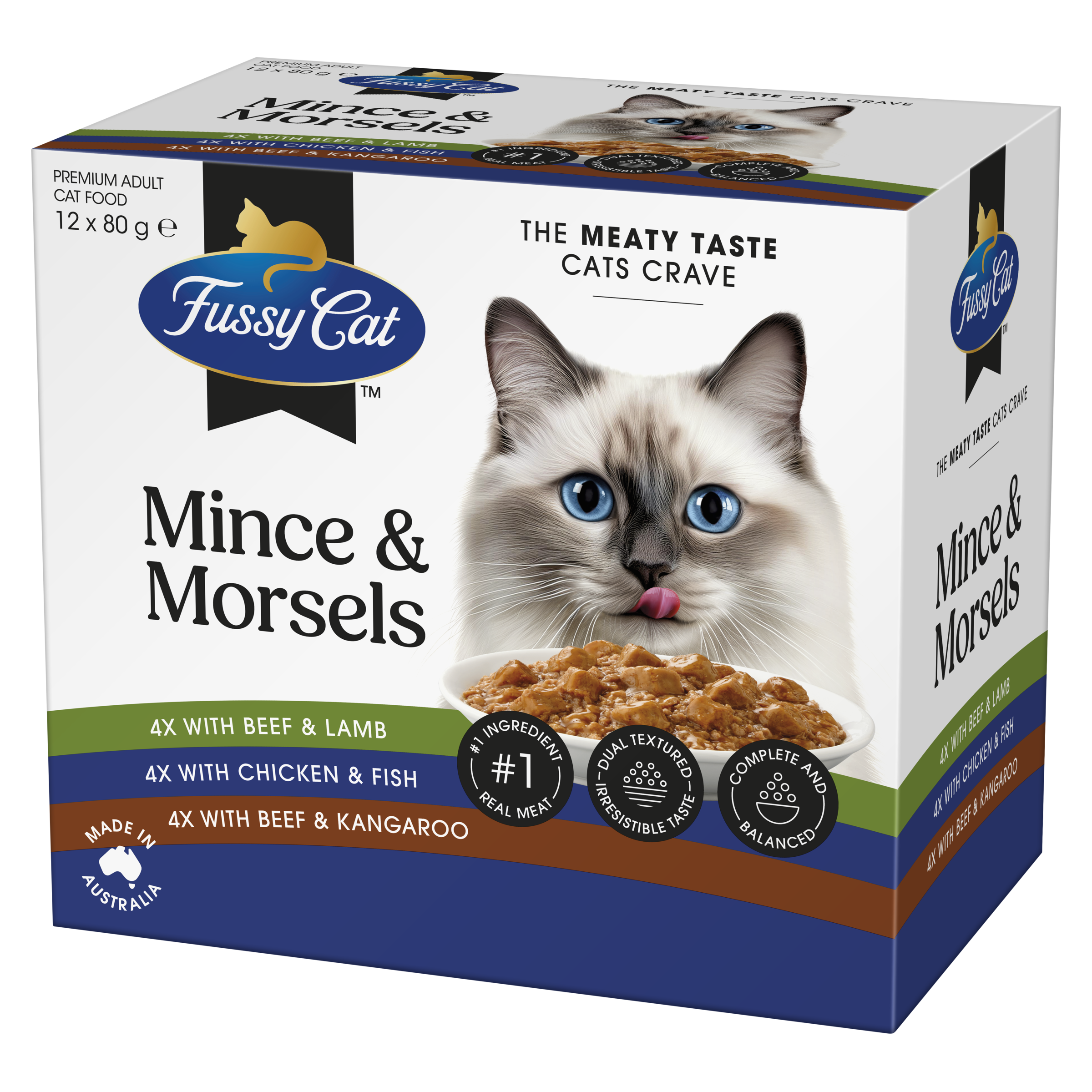 Fussy Cat Twice as Tasty Grain Free Mince & Morsels Wet Cat Food 12x80g