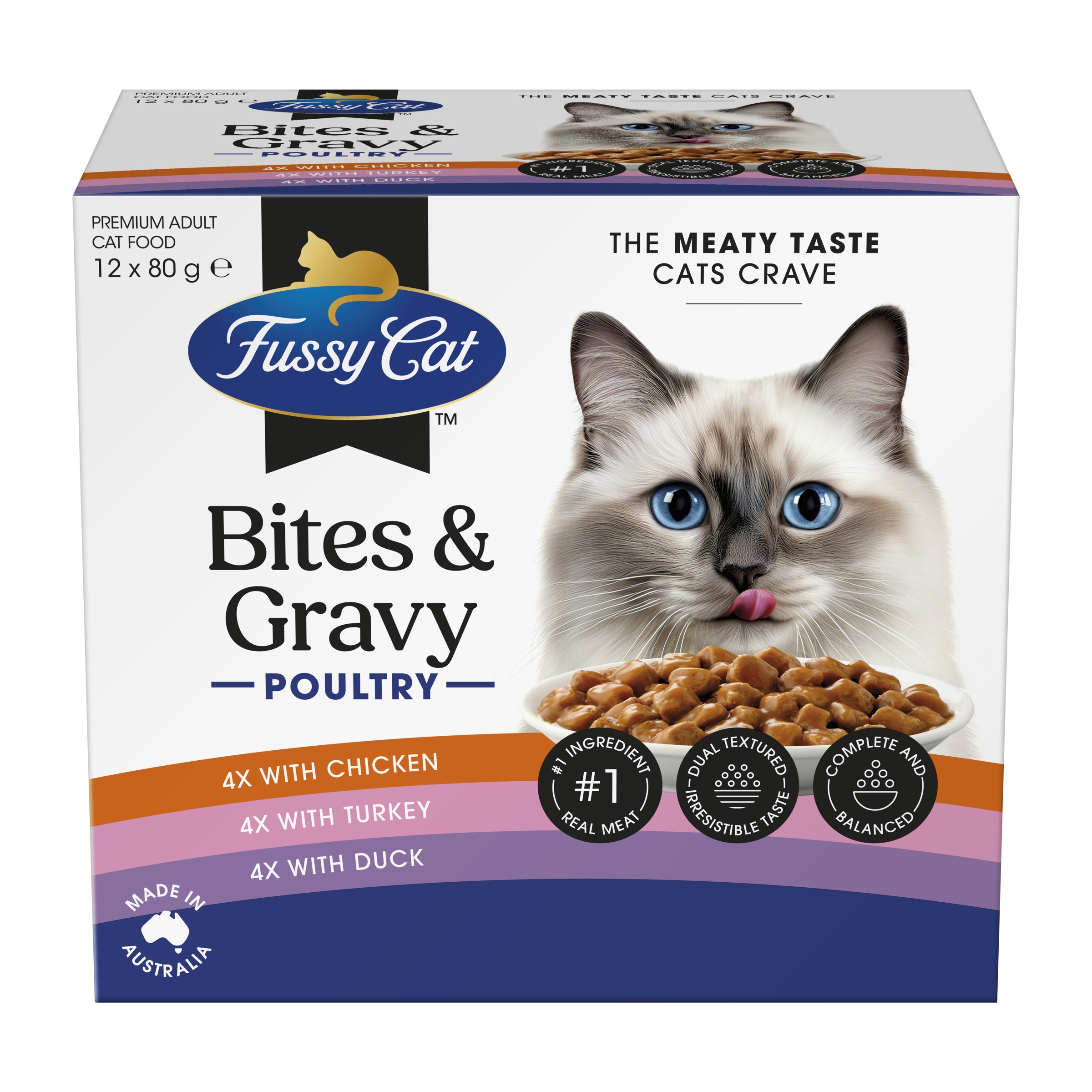 Fussy Cat Twice as Tasty Grain Free Bites & Gravy Poultry Wet Cat Food 12x80g