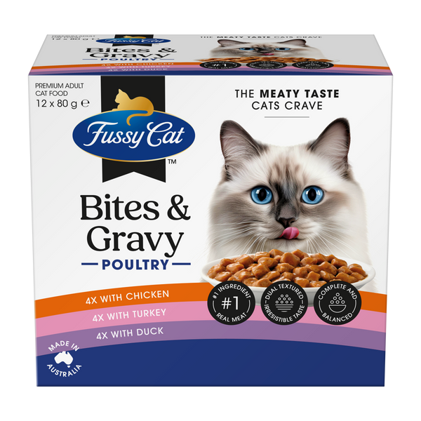 Fussy Cat Twice as Tasty Grain Free Bites & Gravy Poultry Wet Cat Food 12x80g