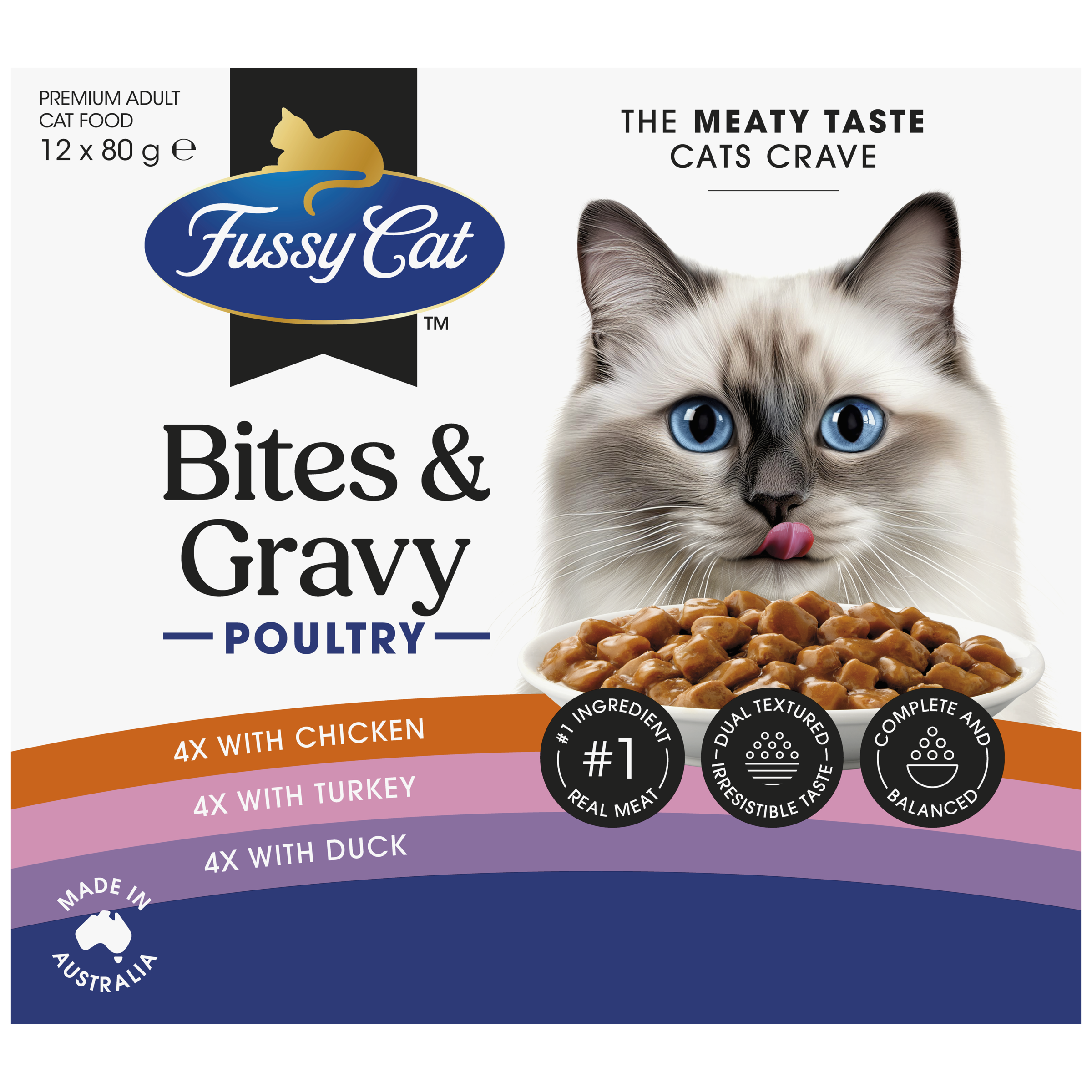 Fussy Cat Twice as Tasty Grain Free Bites & Gravy Poultry Wet Cat Food 12x80g