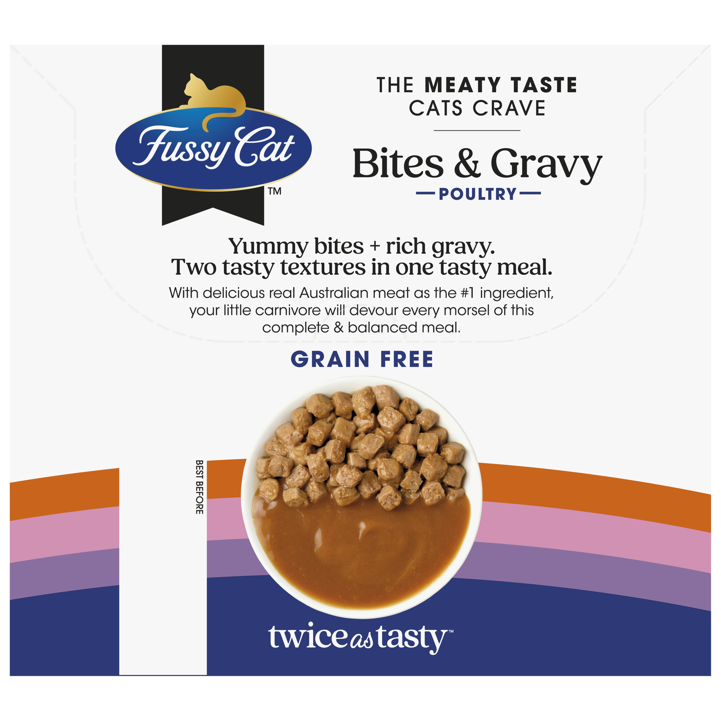 Fussy Cat Twice as Tasty Grain Free Bites & Gravy Poultry Wet Cat Food 12x80g