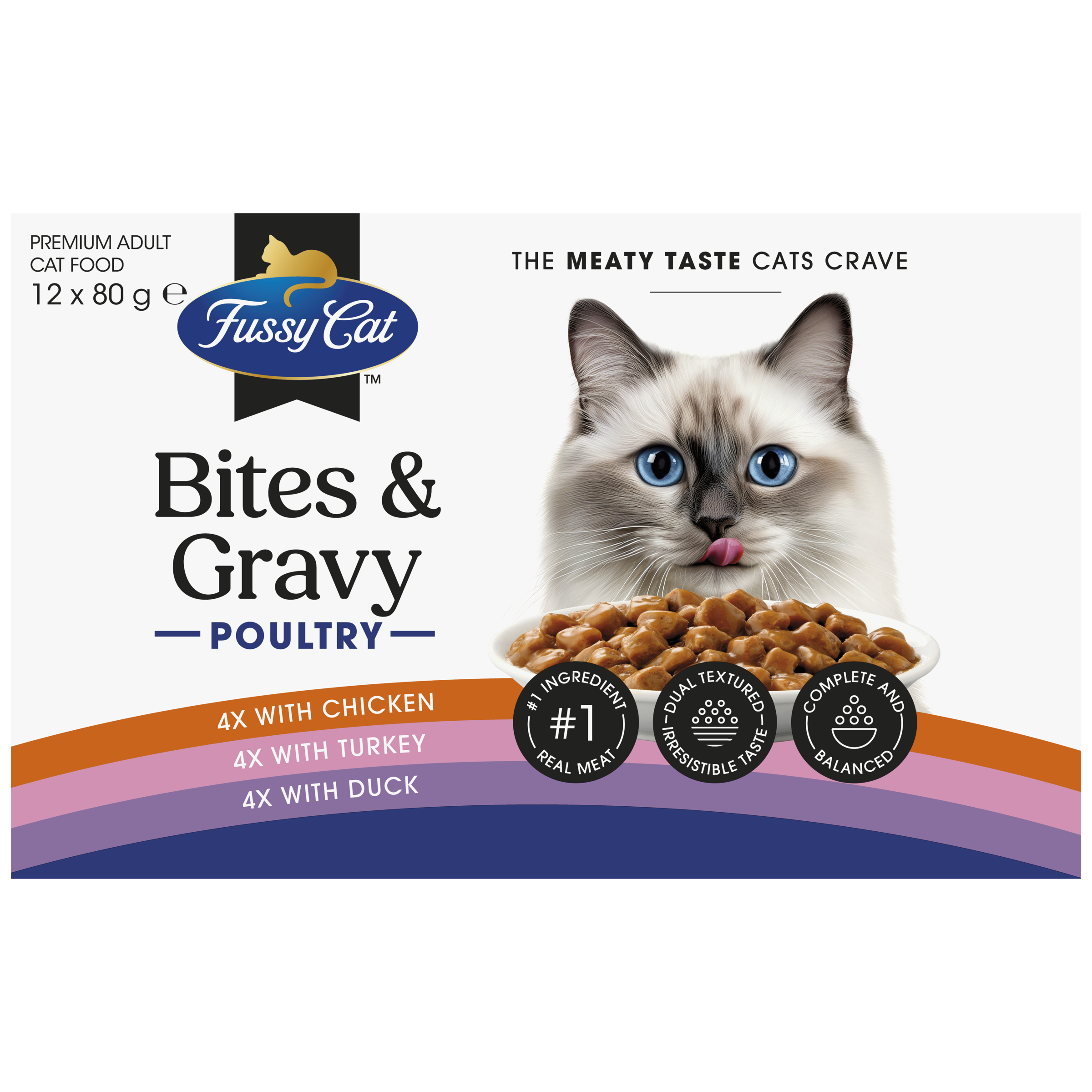 Fussy Cat Twice as Tasty Grain Free Bites & Gravy Poultry Wet Cat Food 12x80g