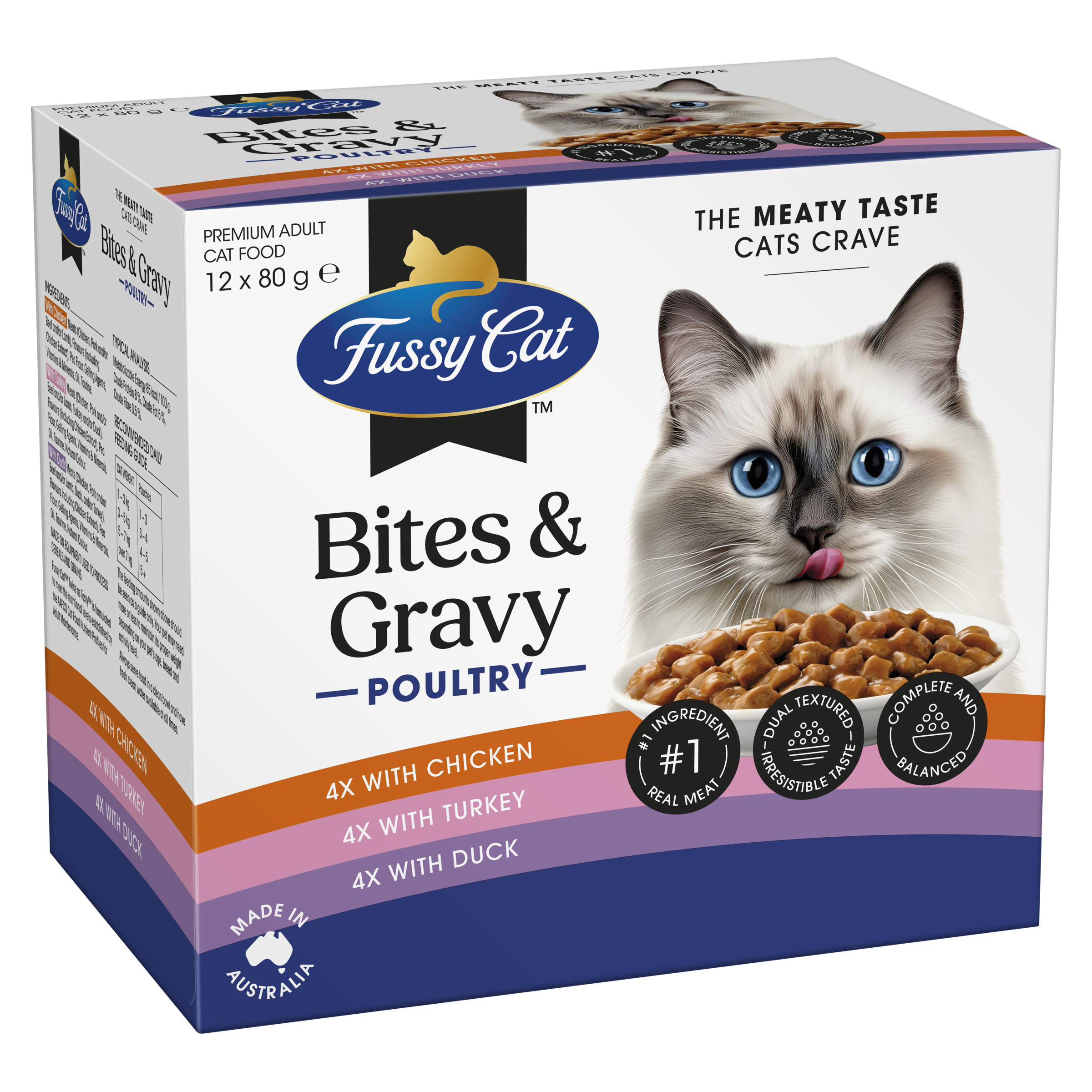 Fussy Cat Twice as Tasty Grain Free Bites & Gravy Poultry Wet Cat Food 12x80g