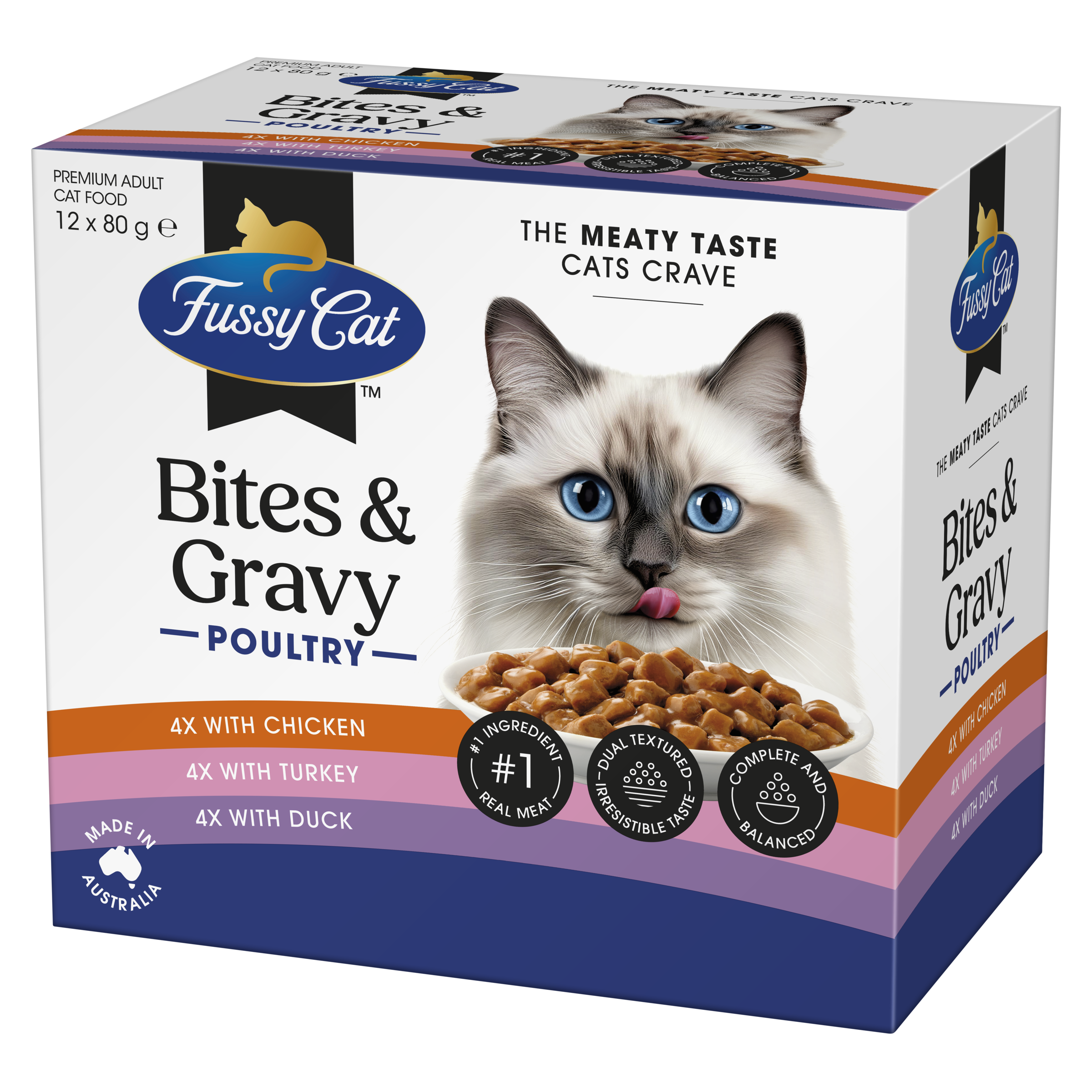 Fussy Cat Twice as Tasty Grain Free Bites & Gravy Poultry Wet Cat Food 12x80g