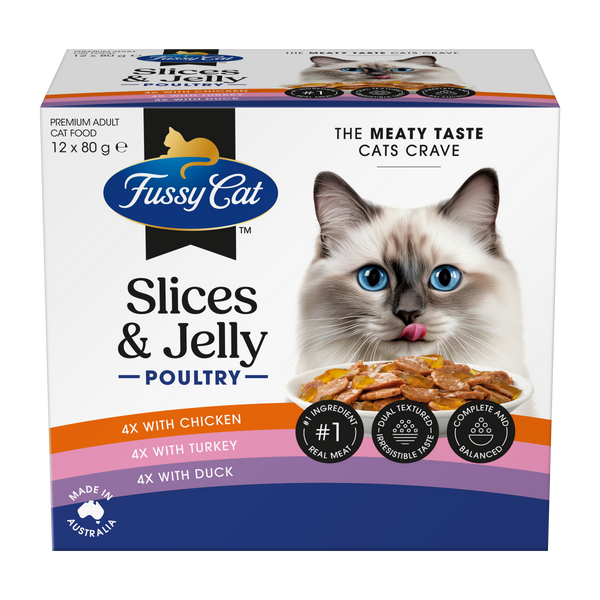 Fussy Cat Twice as Tasty Grain Free Slices & Jelly Poultry Wet Cat Food 12x80g