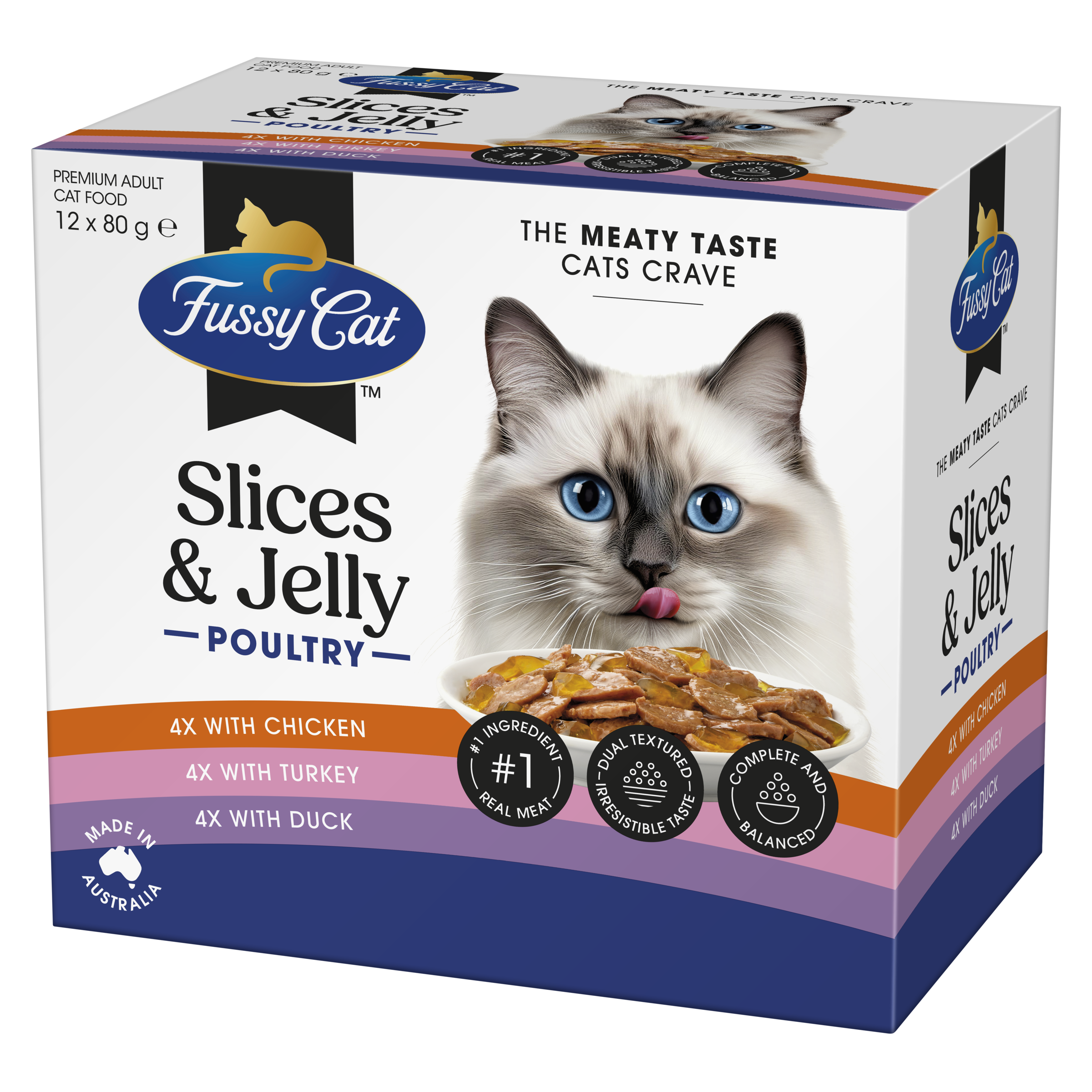 Fussy Cat Twice as Tasty Grain Free Slices & Jelly Poultry Wet Cat Food 12x80g