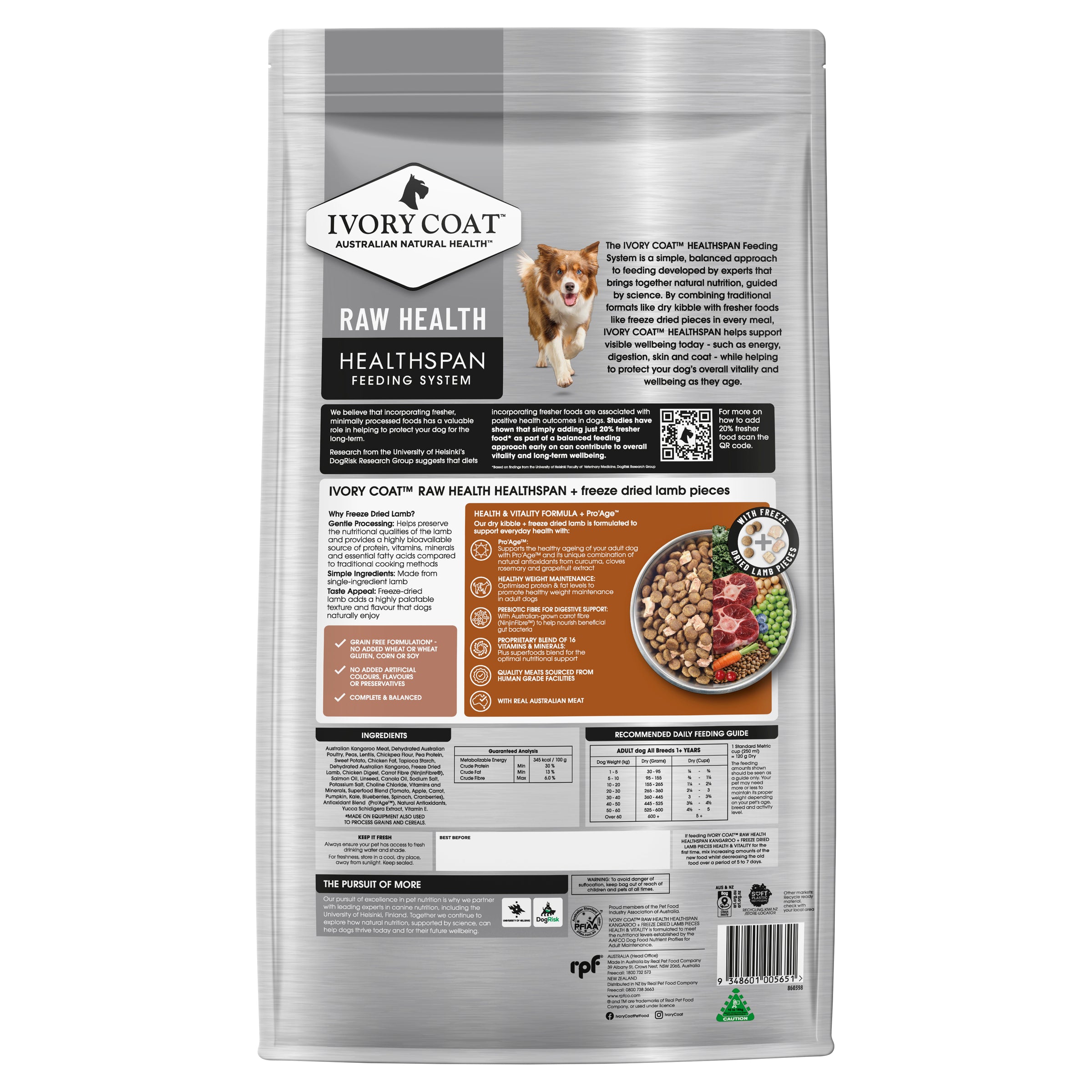 Ivory Coat Raw Health Dry Dog Food Health and Vitality 10kg