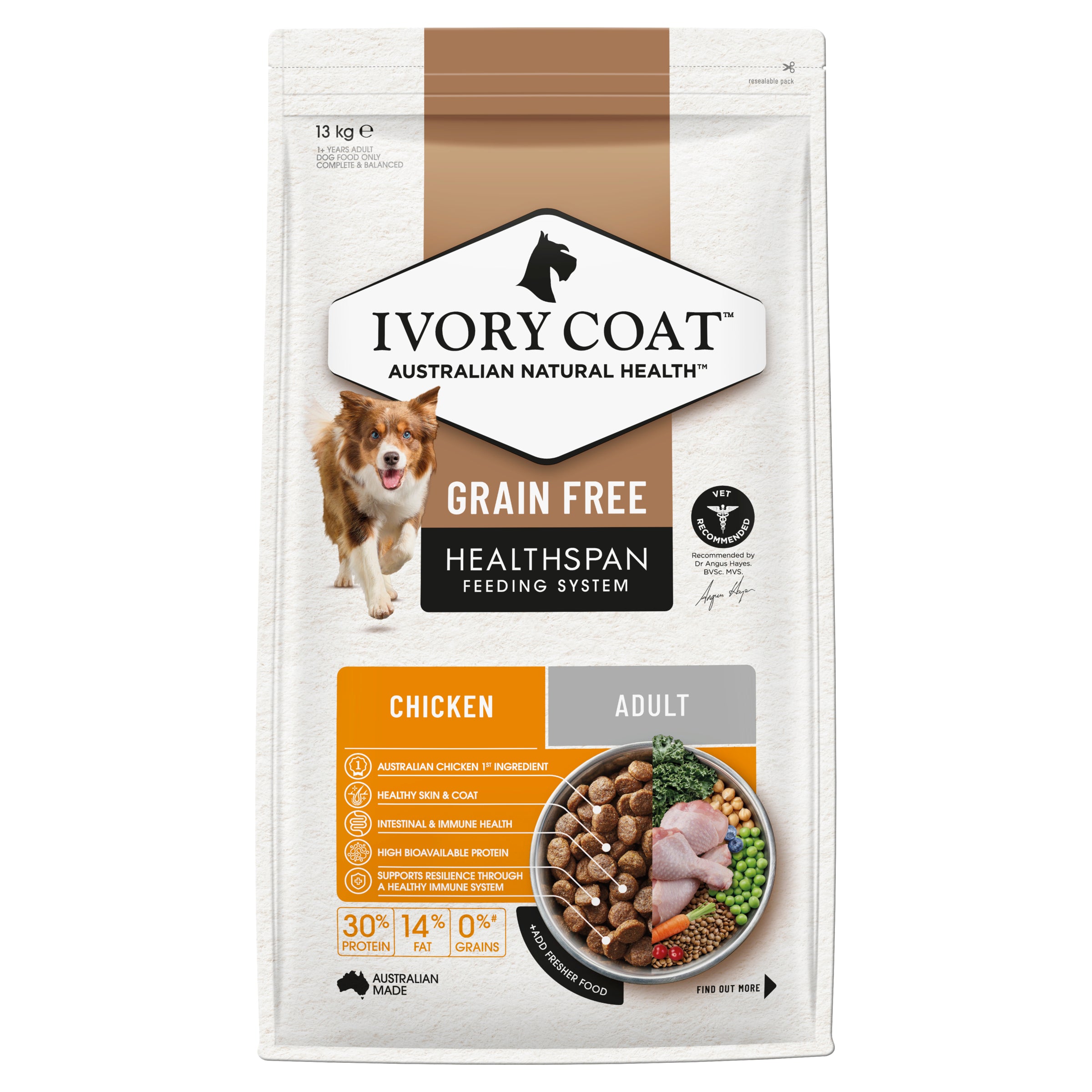 IVORY COAT Grain Free Adult Dry Dog Food Chicken 13kg