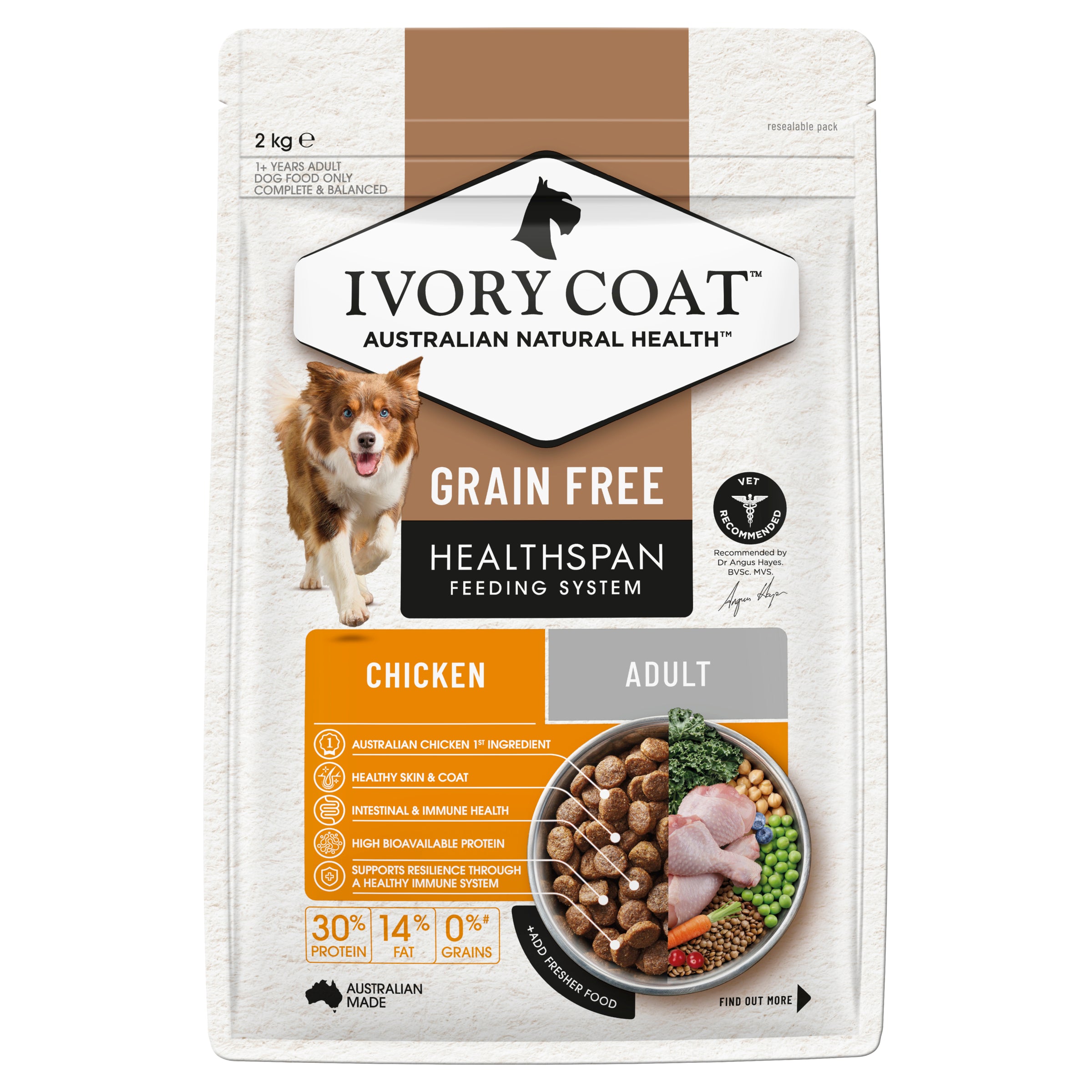 IVORY COAT Grain Free Adult Dry Dog Food Chicken 2kg