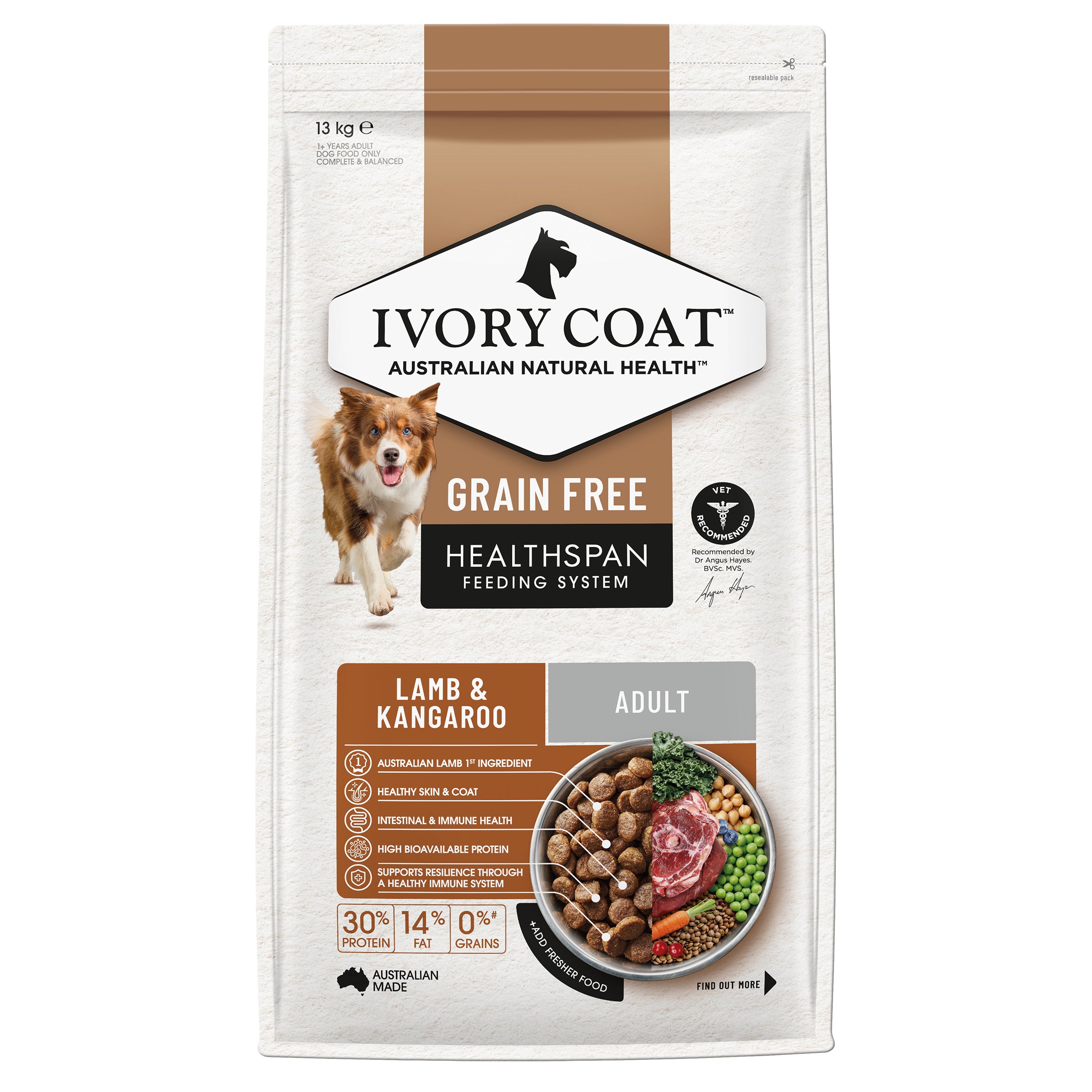 IVORY COAT Grain Free Adult Dry Dog Food Lamb & Kangaroo 13kg