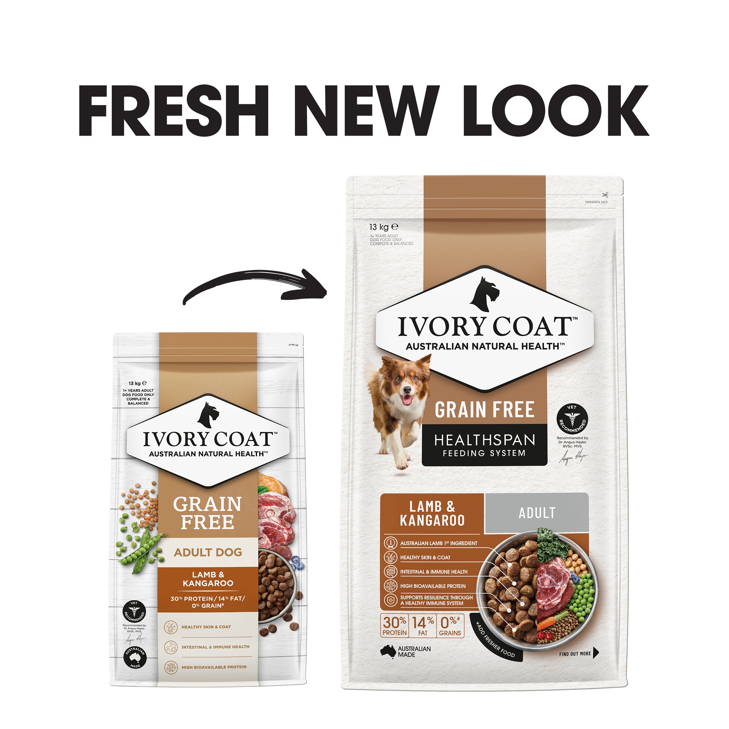 IVORY COAT Grain Free Adult Dry Dog Food Lamb & Kangaroo 13kg
