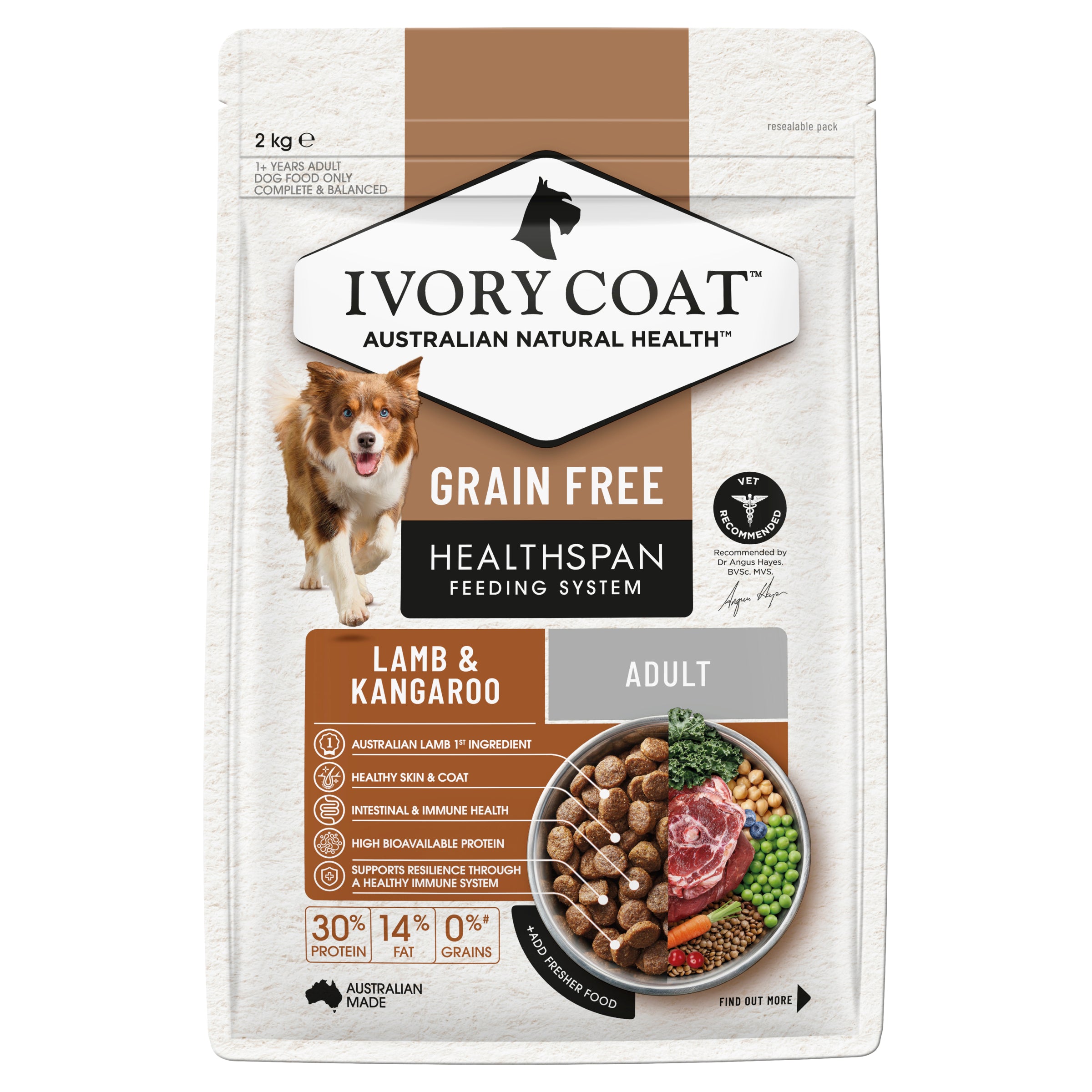 IVORY COAT Grain Free Adult Dry Dog Food Lamb & Kangaroo 2kg