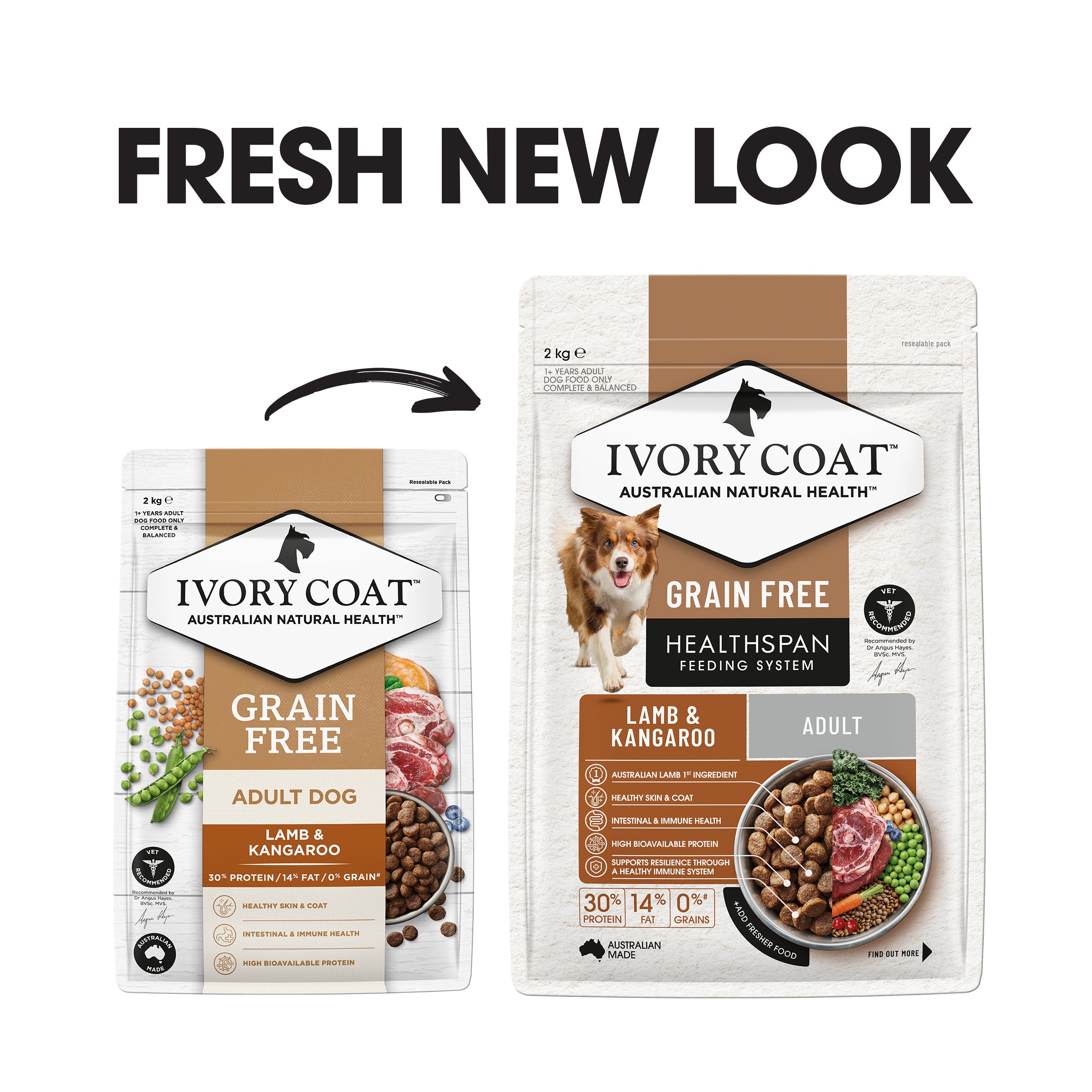 IVORY COAT Grain Free Adult Dry Dog Food Lamb & Kangaroo 2kg