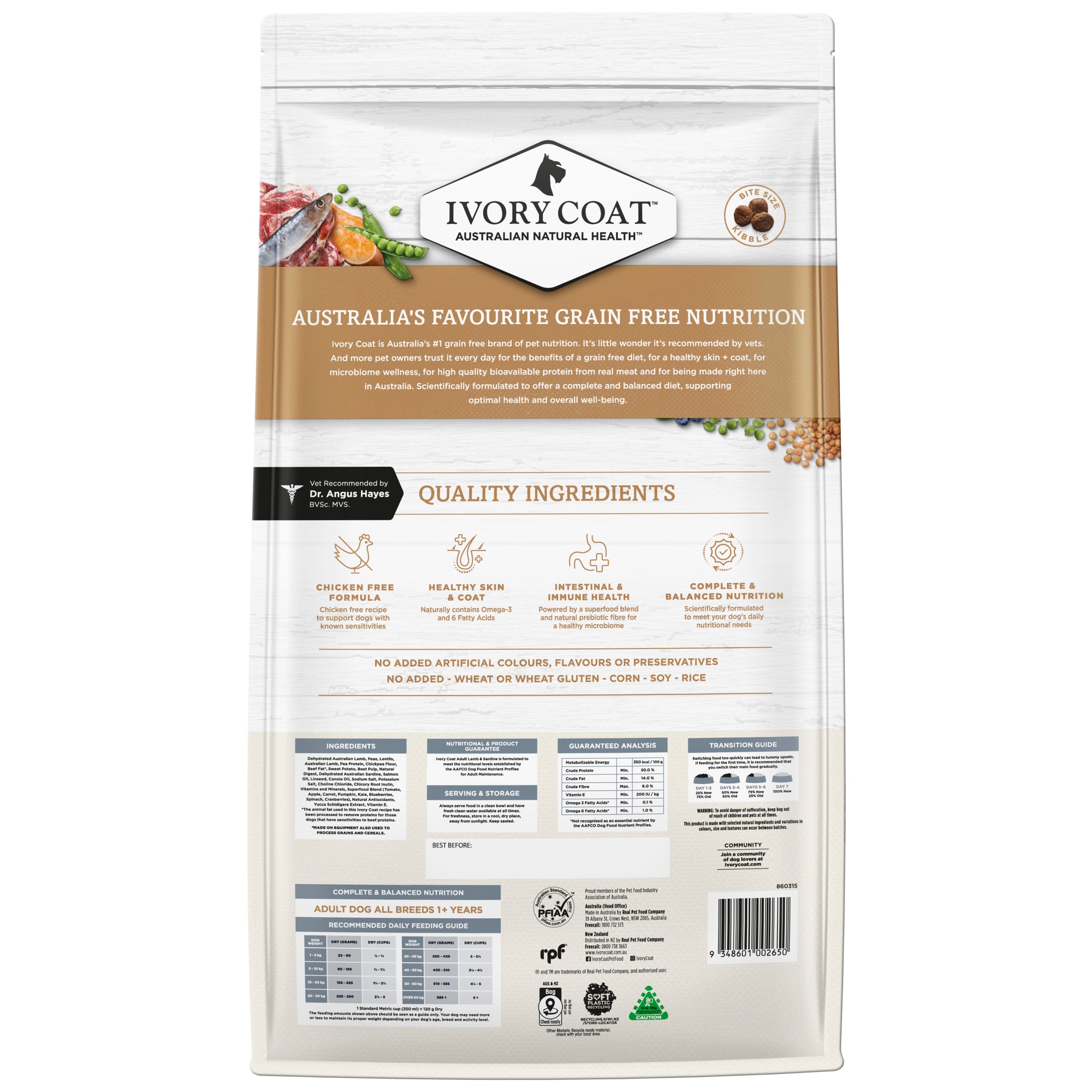 IVORY COAT Grain Free Adult Dry Dog Food Lamb & Sardine 13kg