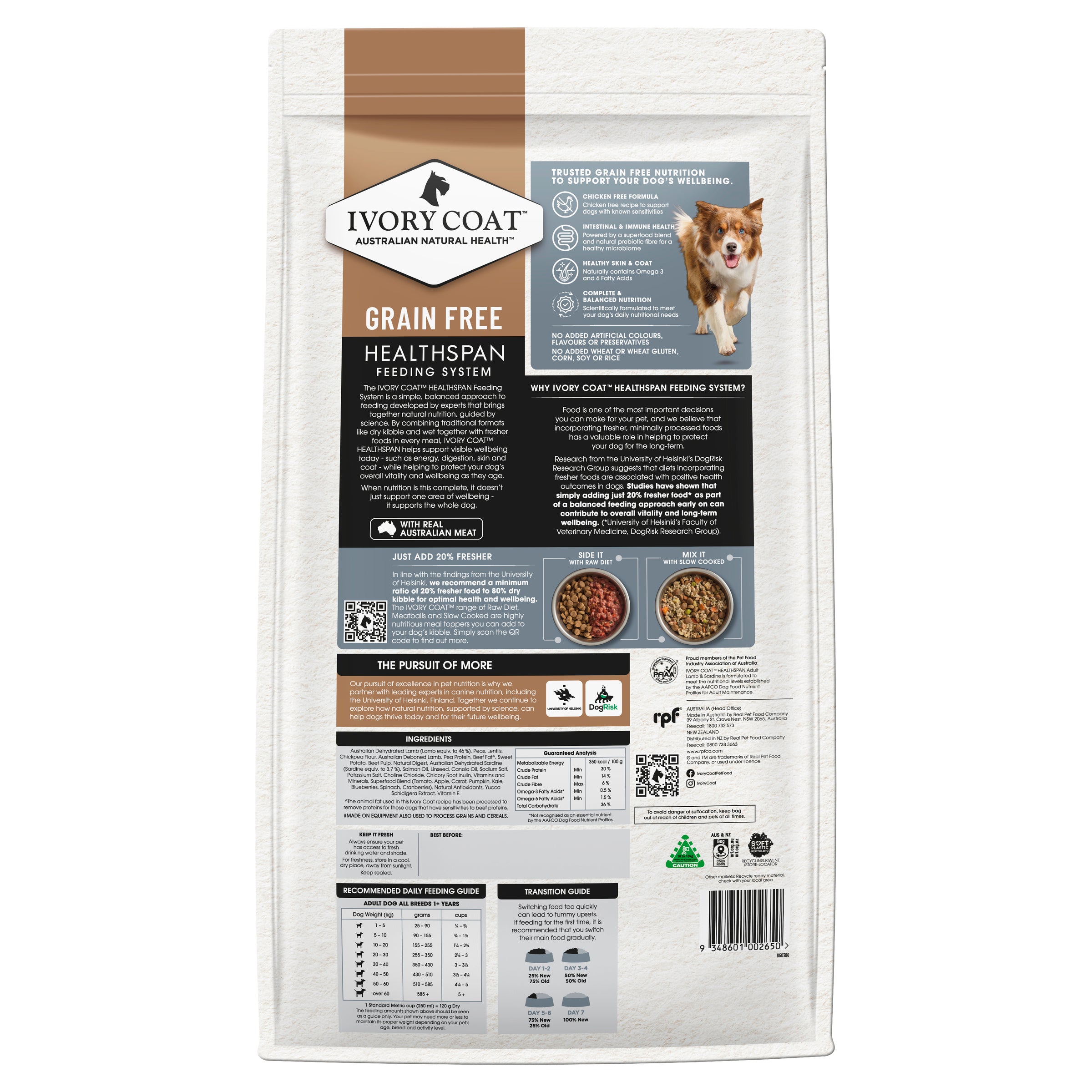 IVORY COAT Grain Free Adult Dry Dog Food Lamb & Sardine 13kg