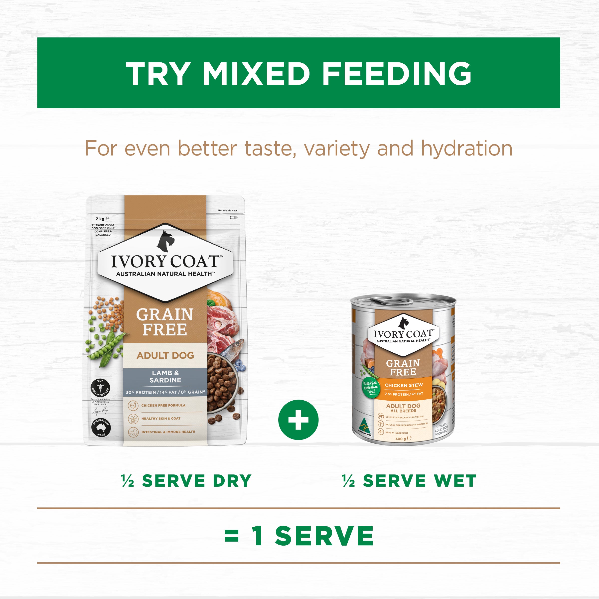 IVORY COAT Grain Free Adult Dry Dog Food Lamb & Sardine 13kg