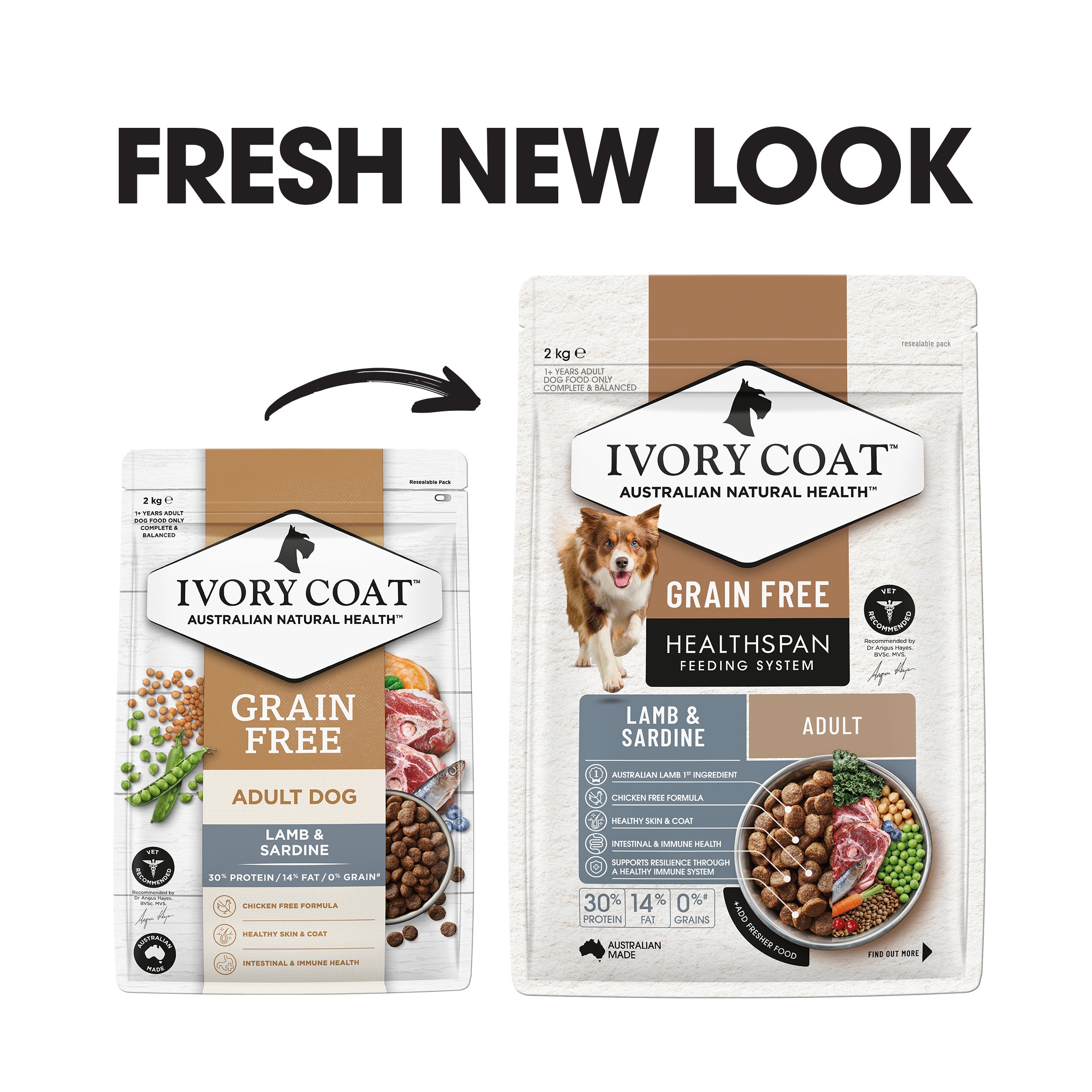 IVORY COAT Grain Free Adult Dry Dog Food Lamb & Sardine 2kg