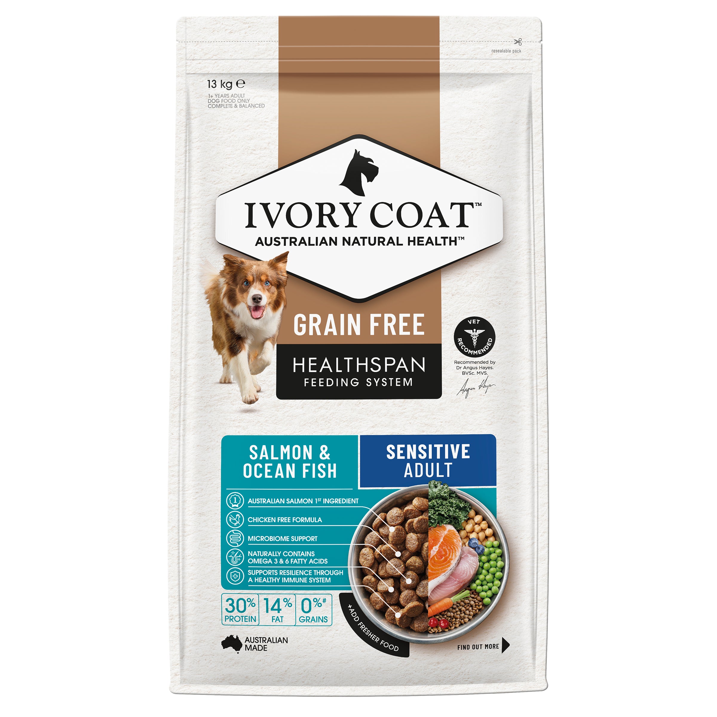 IVORY COAT Grain Free Adult Dry Dog Food Salmon & Ocean Fish 13kg