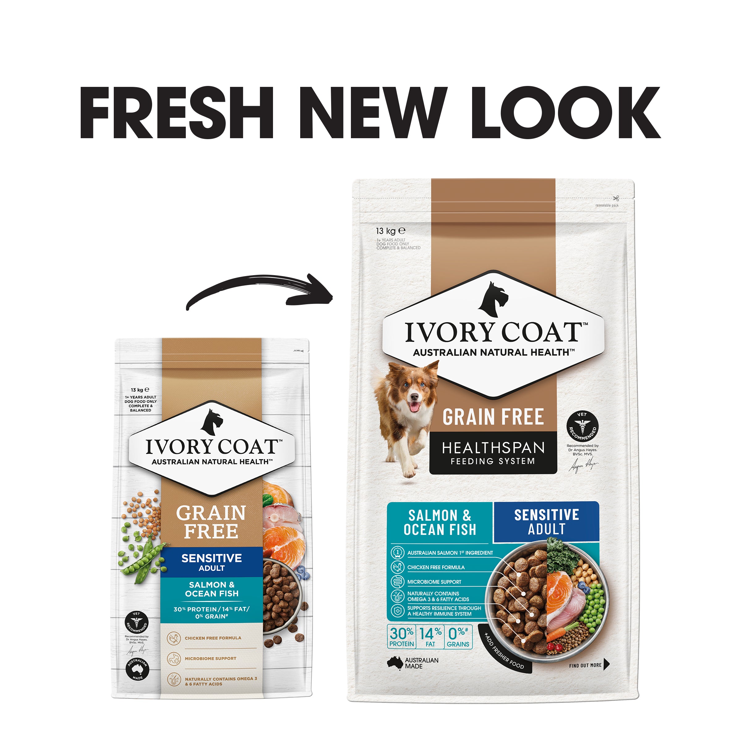 IVORY COAT Grain Free Adult Dry Dog Food Salmon & Ocean Fish 13kg