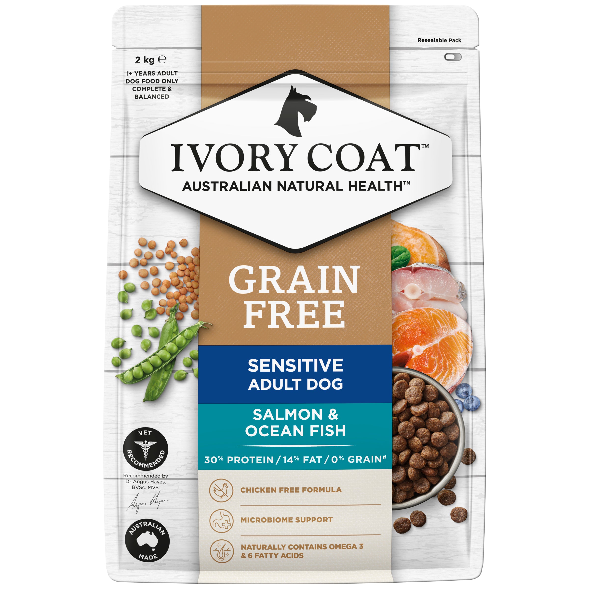 IVORY COAT Grain Free Adult Dry Dog Food Salmon & Ocean Fish 2kg