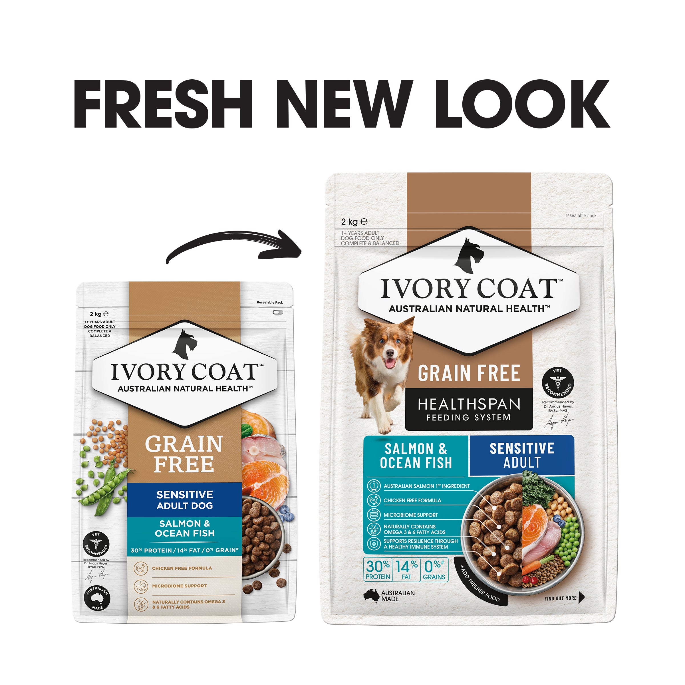 IVORY COAT Grain Free Adult Dry Dog Food Salmon & Ocean Fish 2kg