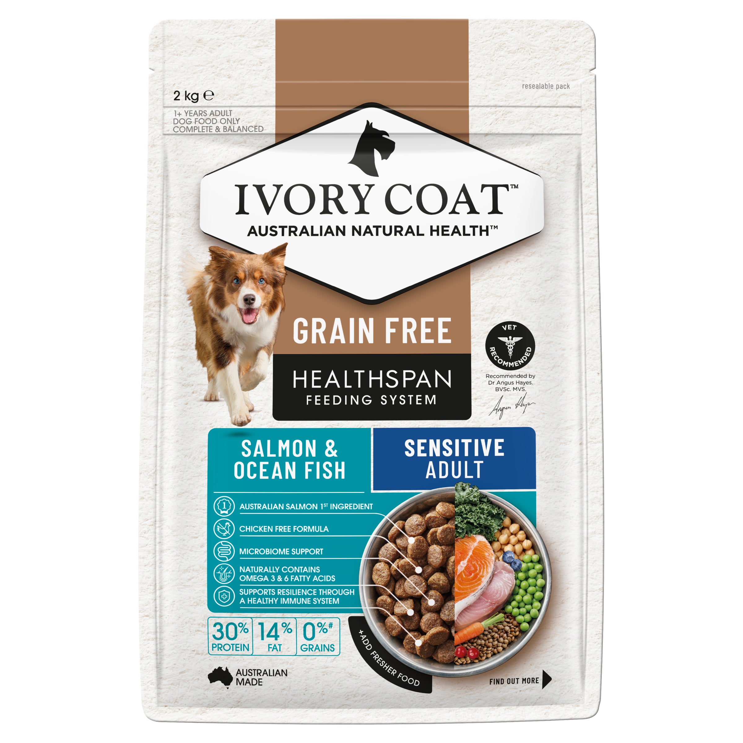 IVORY COAT Grain Free Adult Dry Dog Food Salmon & Ocean Fish 2kg