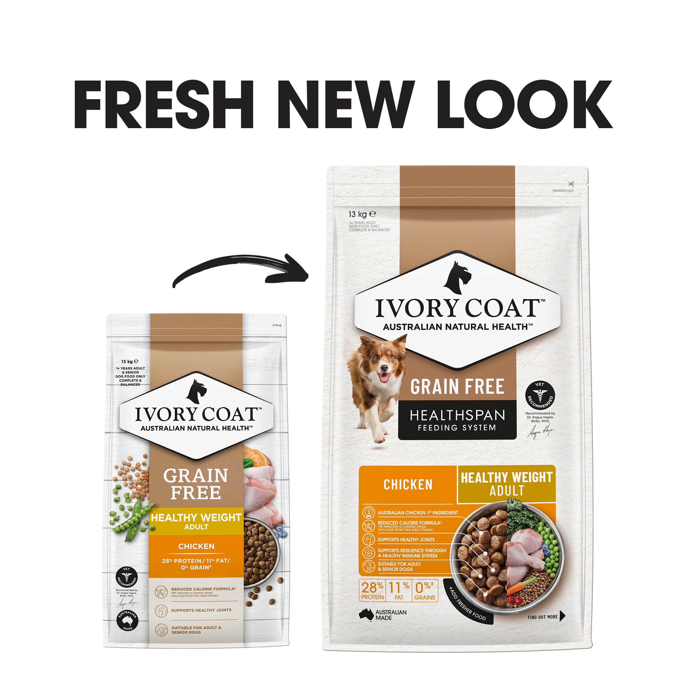 IVORY COAT Grain Free Healthy Weight Chicken Adult Dog Dry Food 13kg