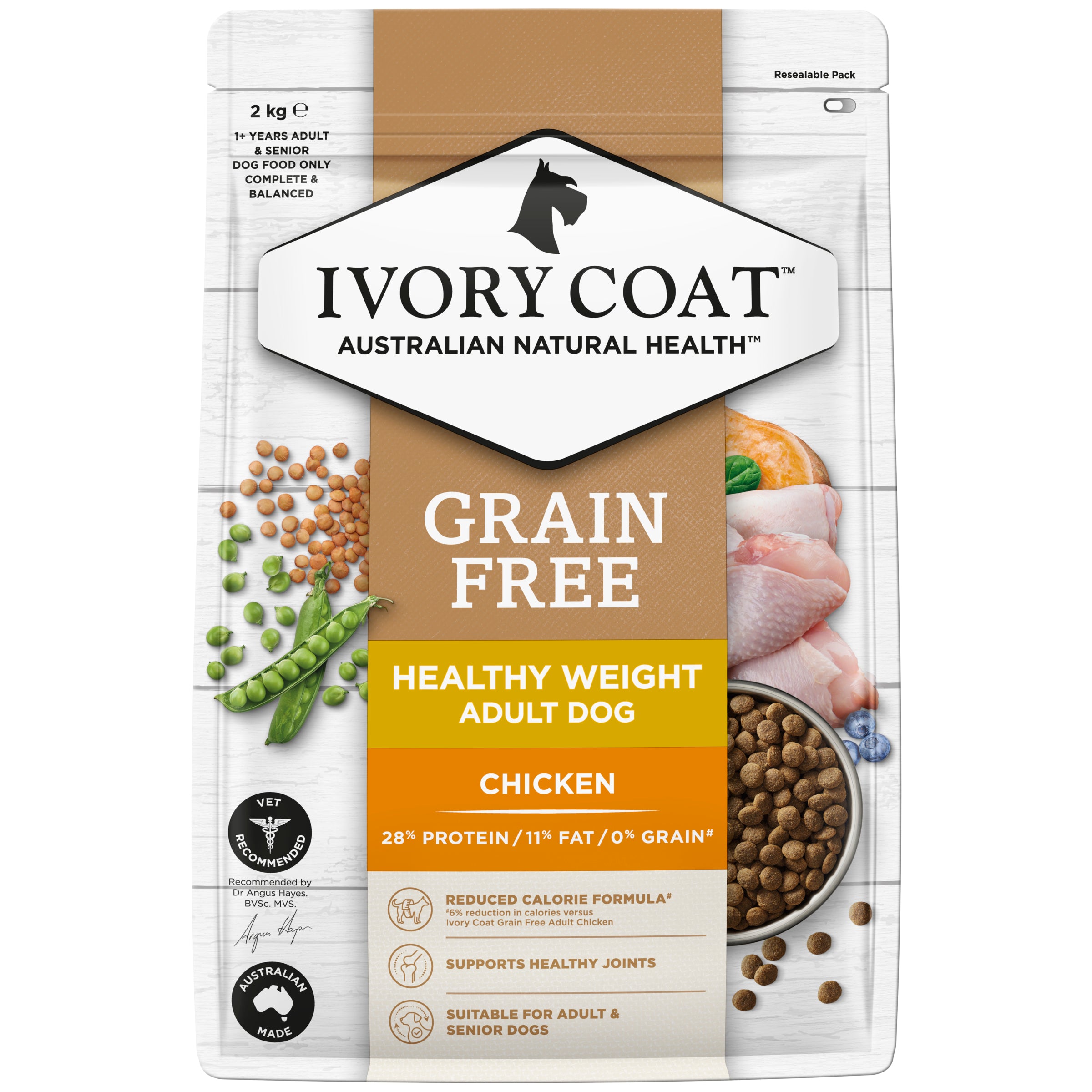 IVORY COAT Grain Free Healthy Weight Chicken Adult Dog Dry Food 2kg