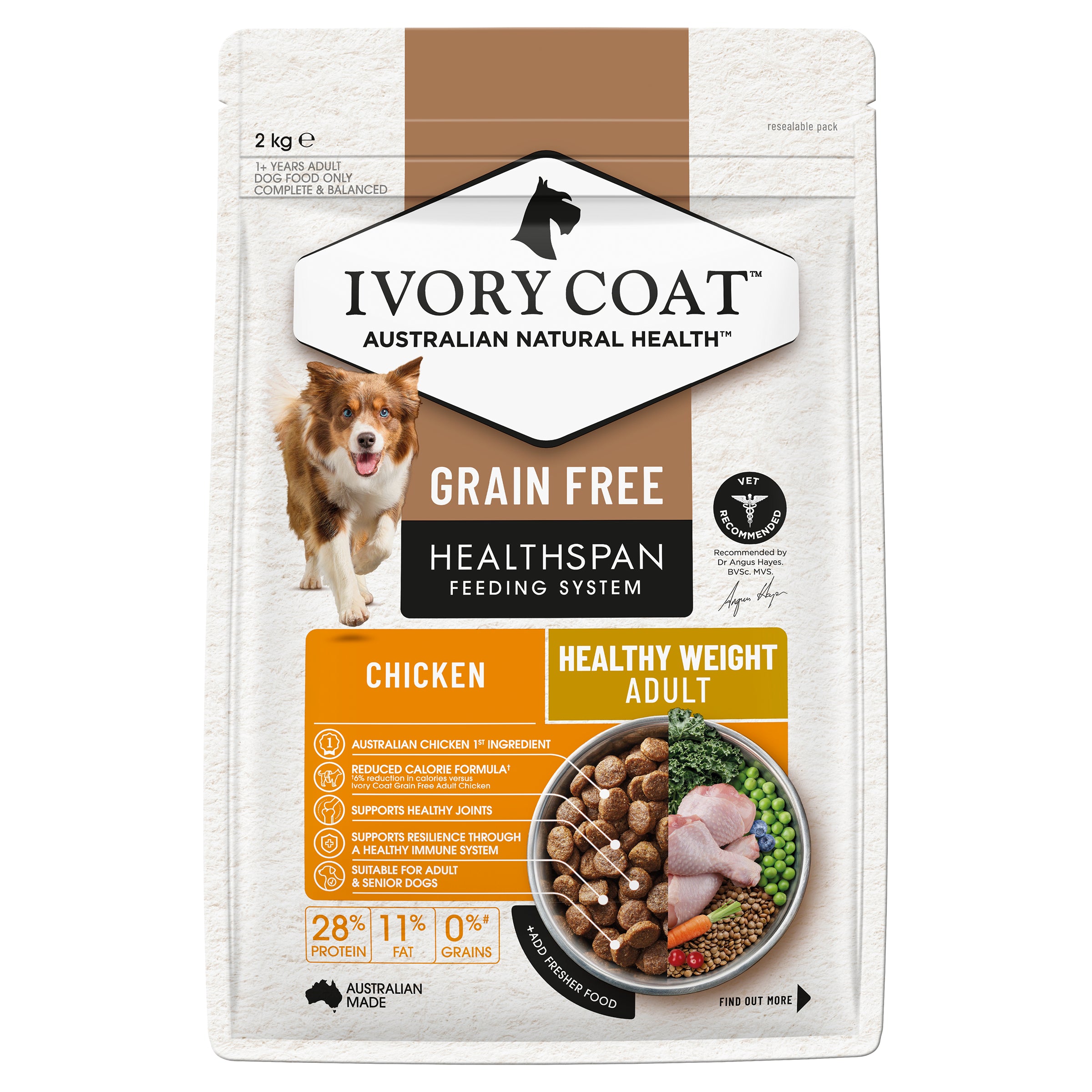 IVORY COAT Grain Free Healthy Weight Chicken Adult Dog Dry Food 2kg