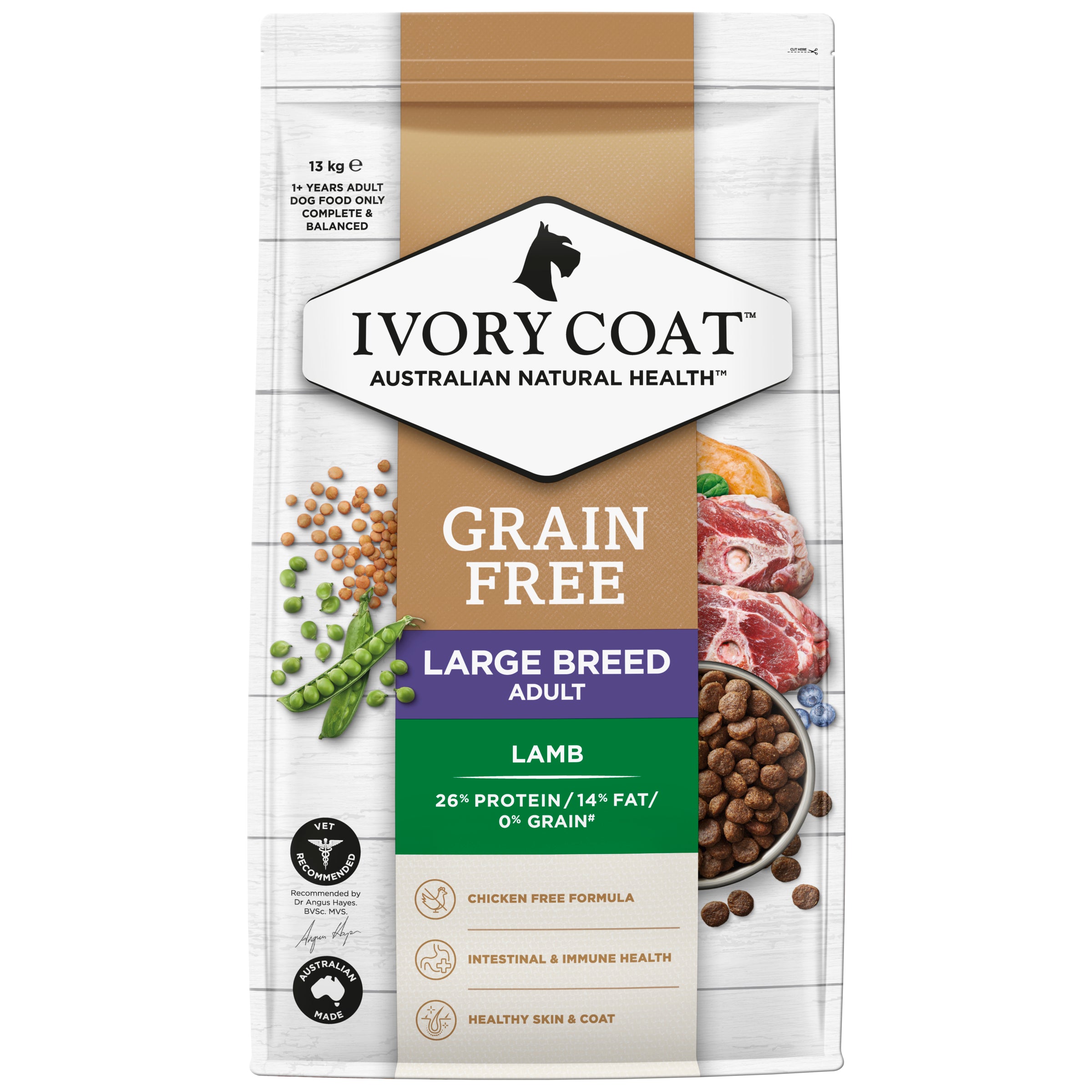 IVORY COAT Grain Free Large Breed Adult Dry Dog Food Lamb 13kg