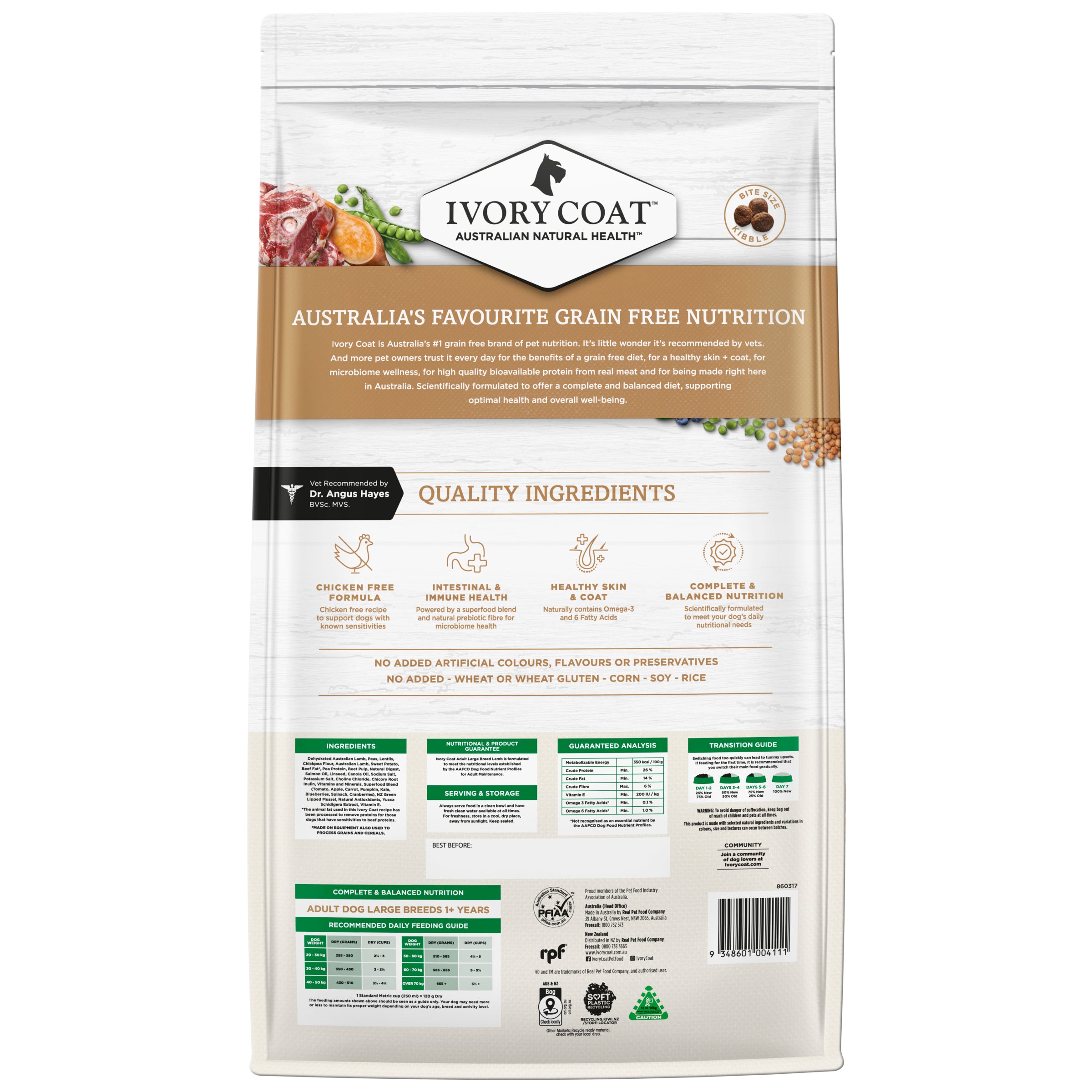 IVORY COAT Grain Free Large Breed Adult Dry Dog Food Lamb 13kg