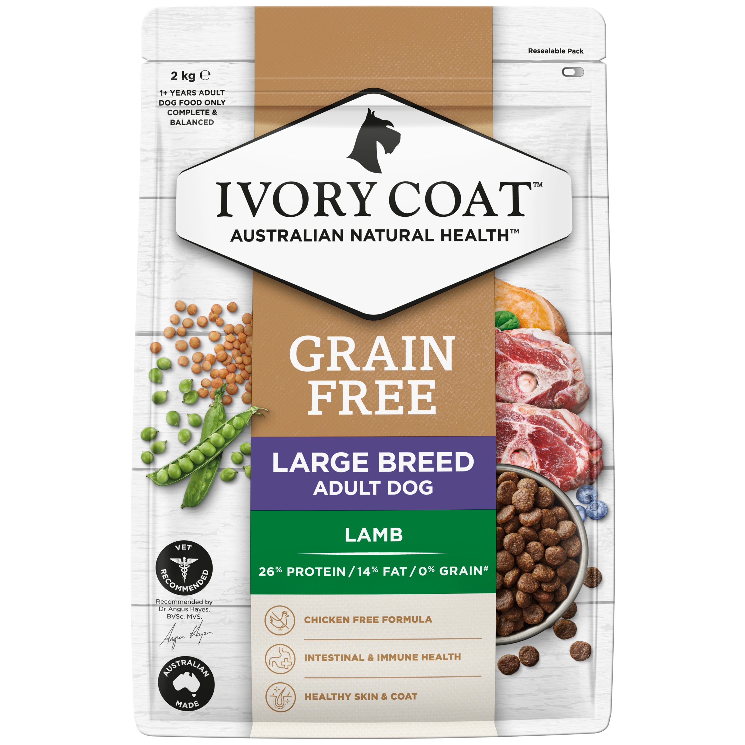 IVORY COAT Grain Free Large Breed Adult Dry Dog Food Lamb 2kg