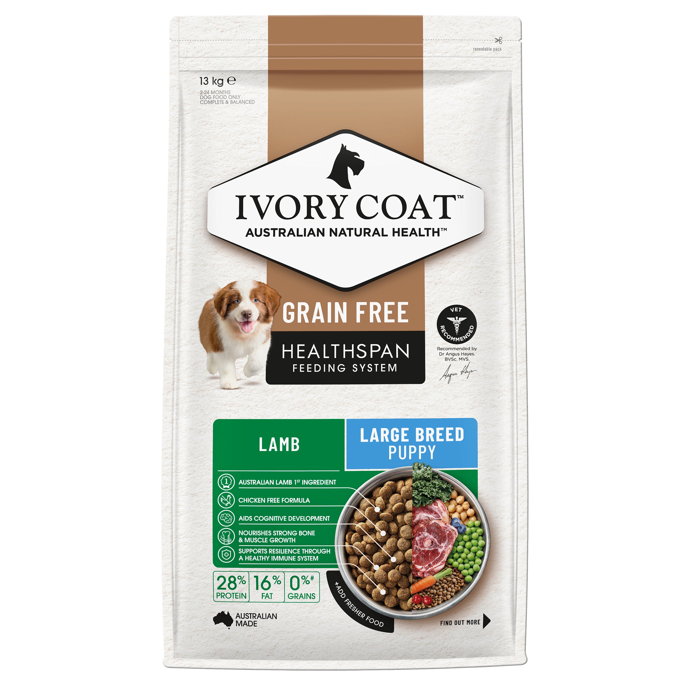 IVORY COAT Grain Free Large Breed Dry Puppy Food Lamb 13kg