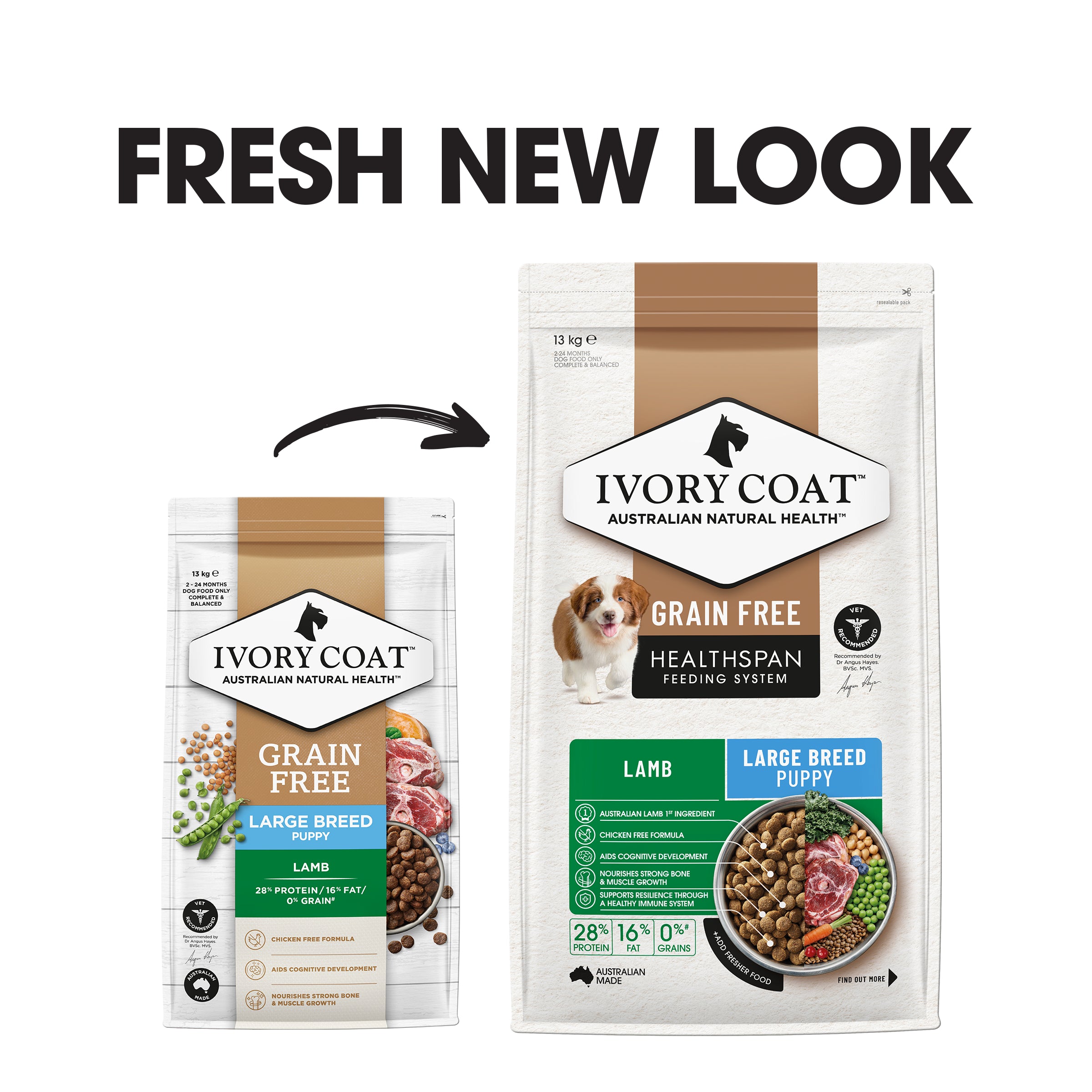 IVORY COAT Grain Free Large Breed Dry Puppy Food Lamb 13kg