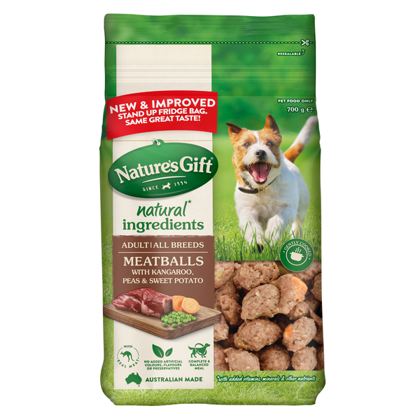 Nature's Gift Meatballs With Kangaroo, Sweet Potato & Peas Adult Chilled Dog Food 700g
