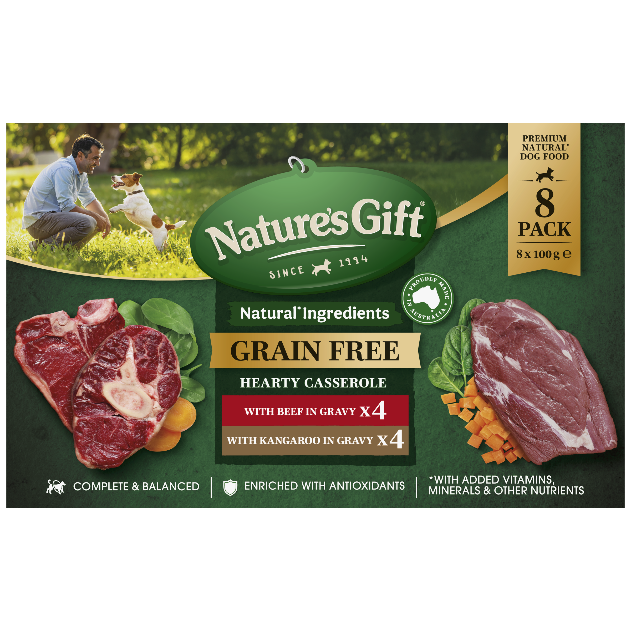 Nature's Gift Hearty Casserole in Gravy with Beef & with Kangaroo 8x100g
