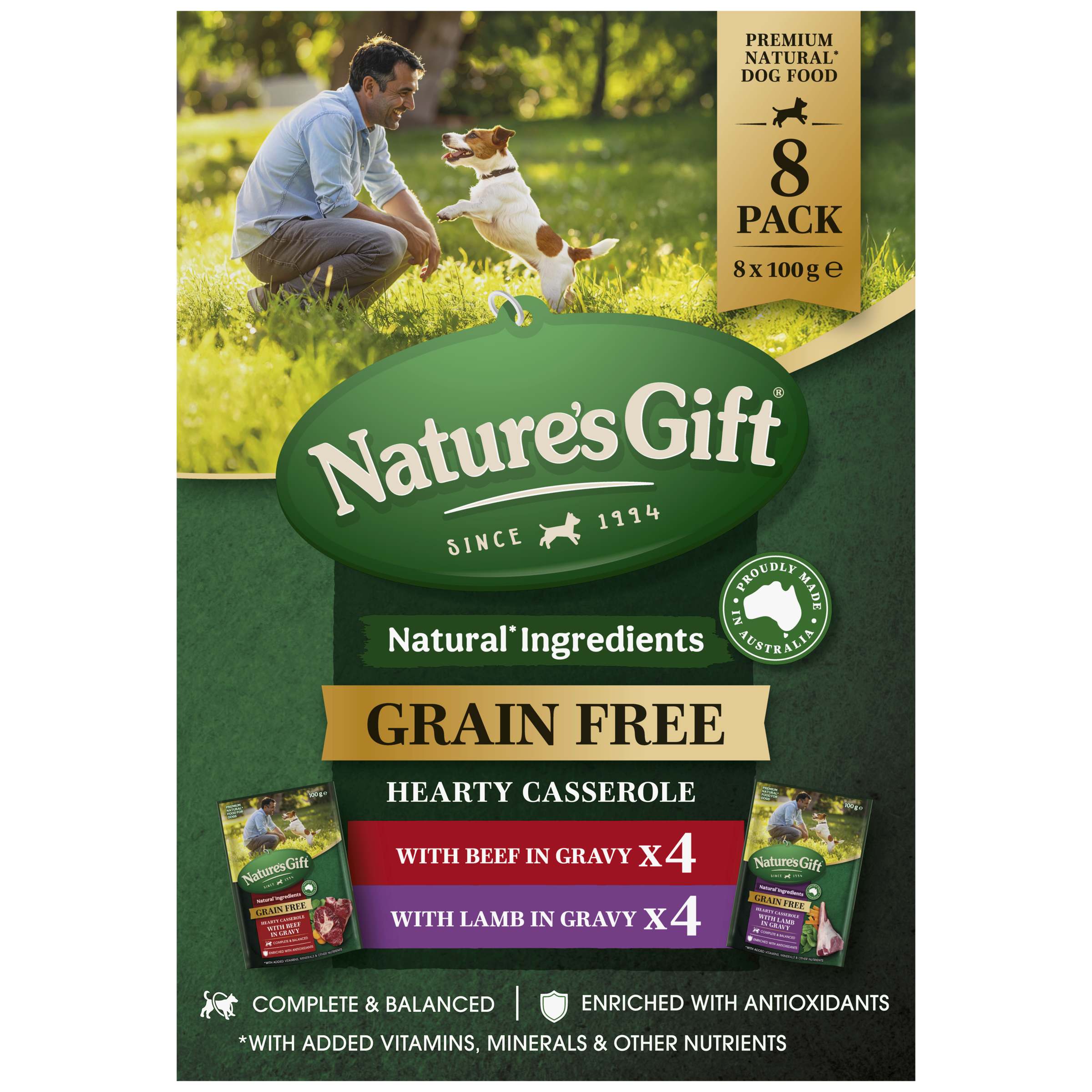 Nature's Gift Hearty Casserole in Gravy with Beef & with Lamb 8x100g