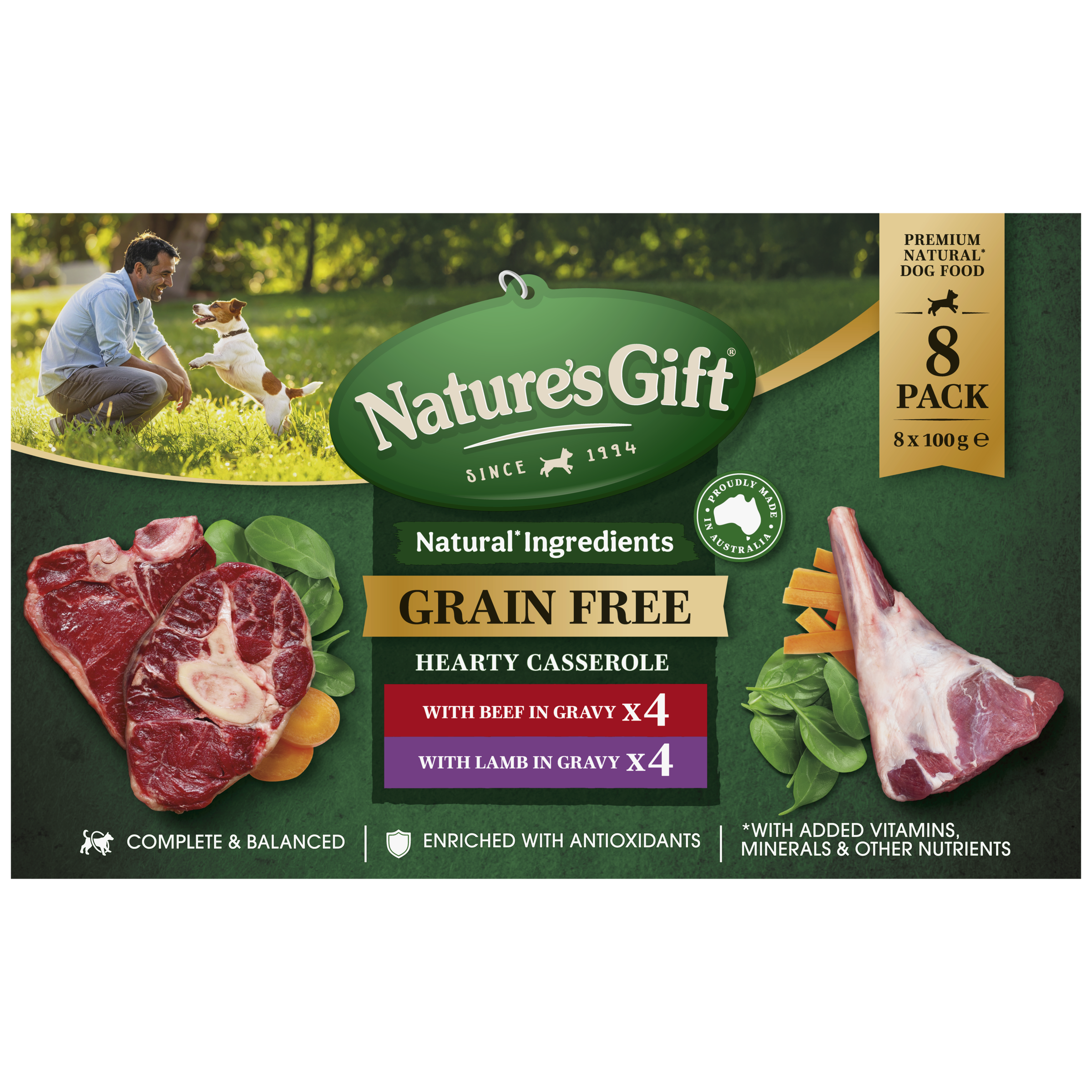 Nature's Gift Hearty Casserole in Gravy with Beef & with Lamb 8x100g