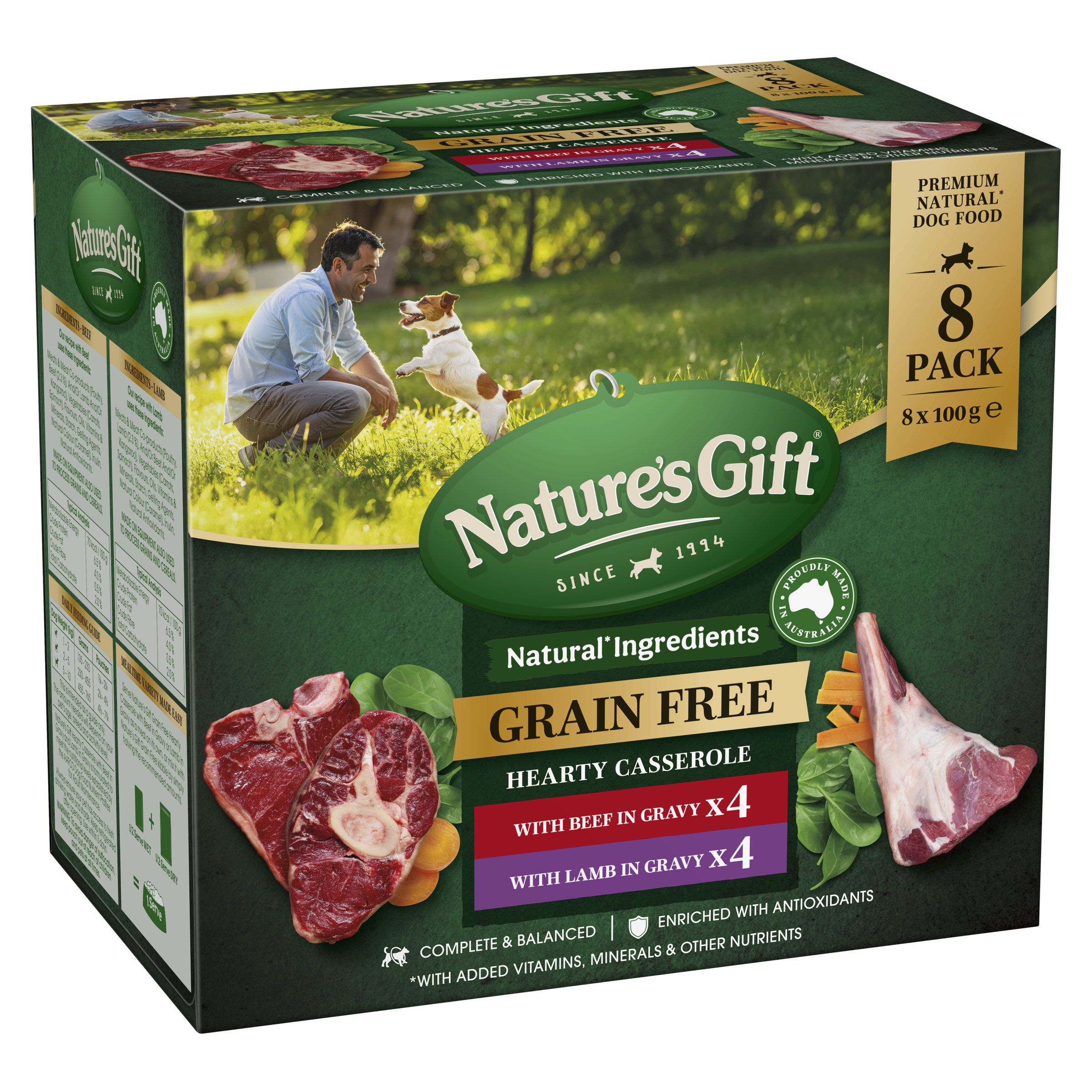 Nature's Gift Hearty Casserole in Gravy with Beef & with Lamb 8x100g