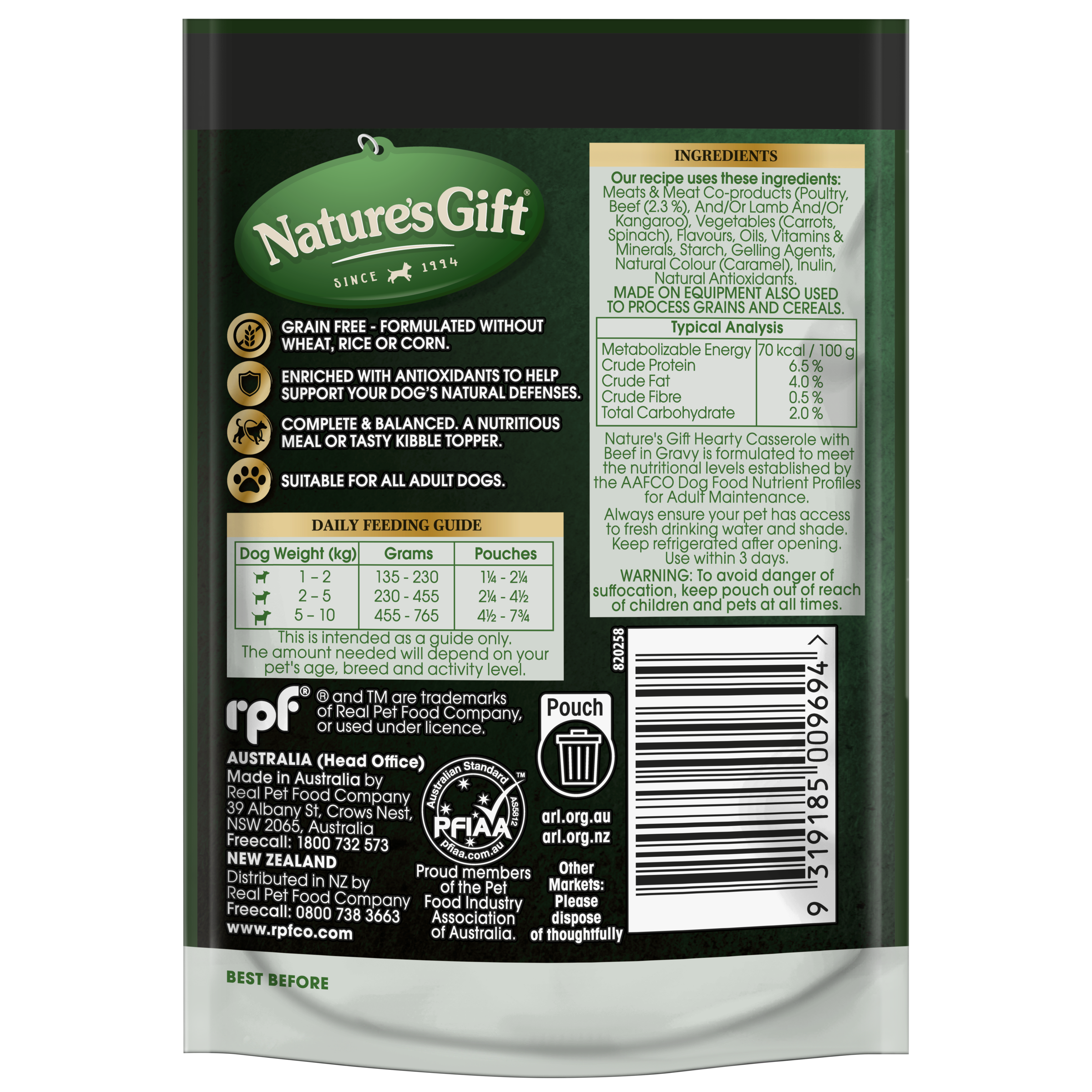 Nature's Gift Hearty Casserole with Beef in Gravy 100g