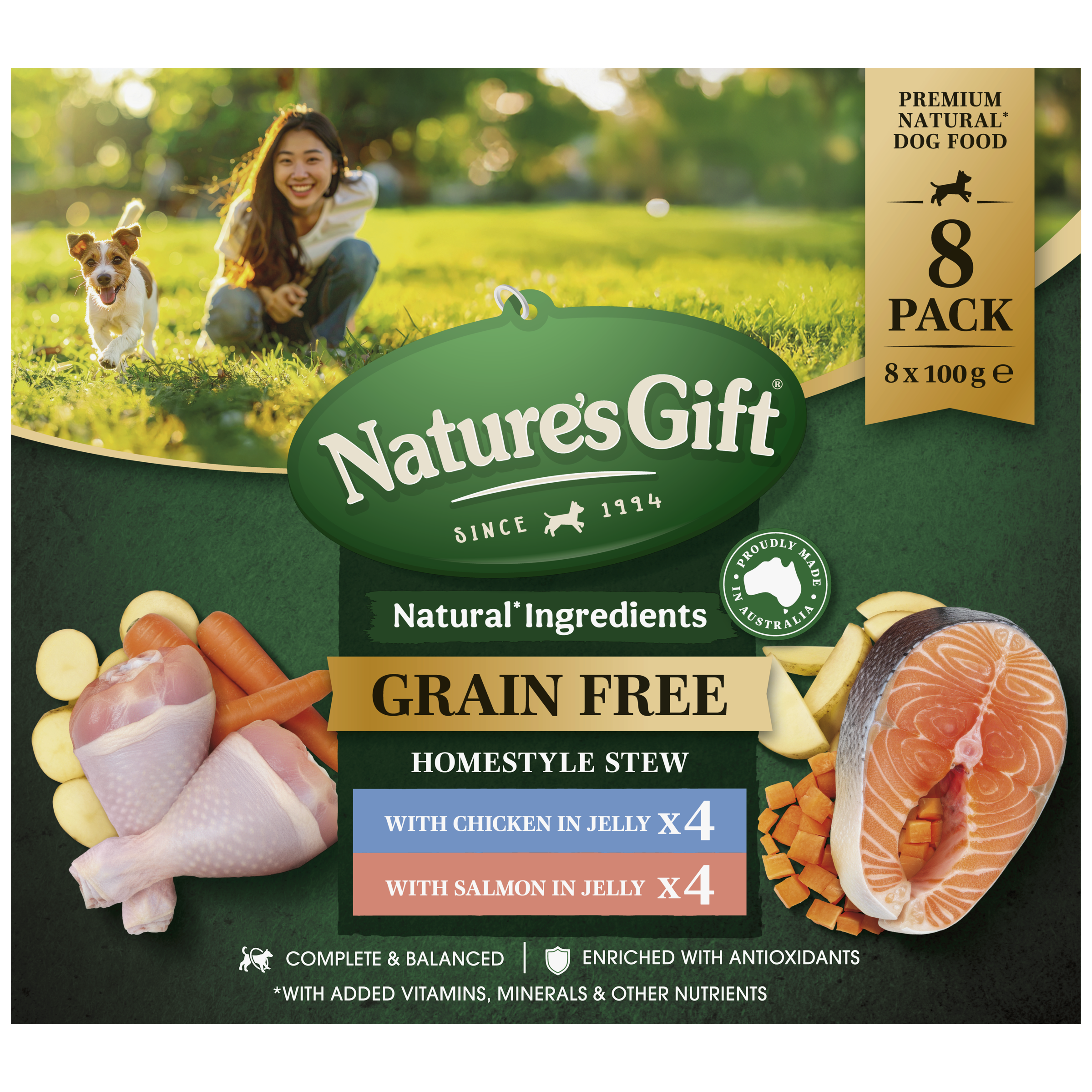Nature's Gift Homestyle Stew in Jelly with Chicken & With Salmon 8x100g