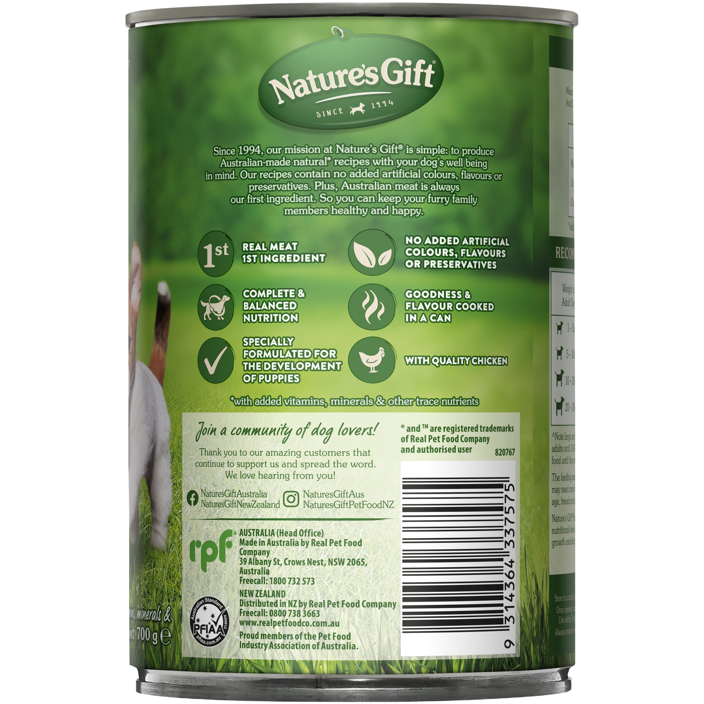 Nature's Gift Puppy Mince with Chicken Wet Dog Food 700g