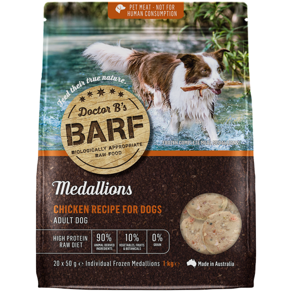 Doctor B's BARF Medallions Chicken Recipe Frozen Adult Dog Food 1kg