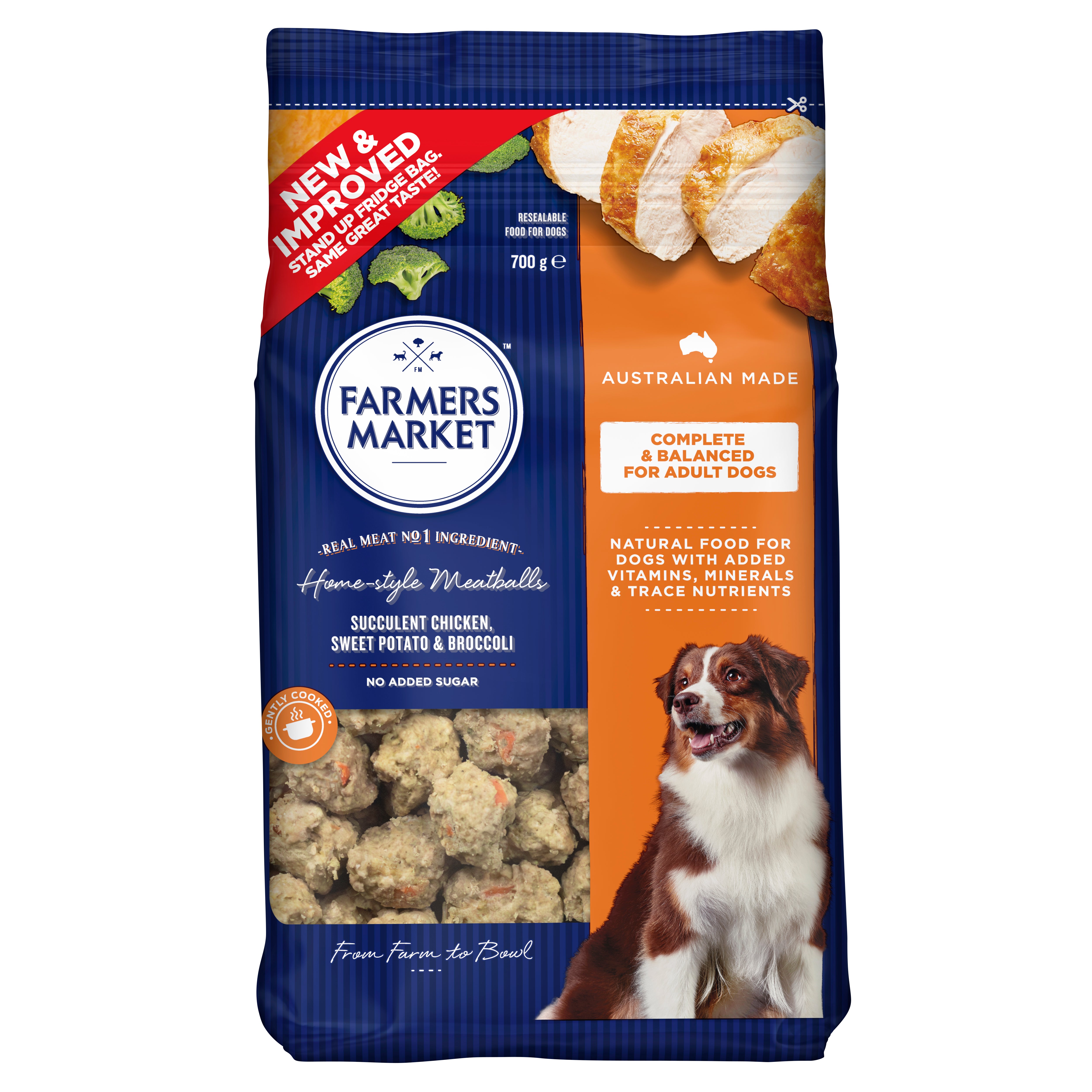 Farmers Market Home-Style Meatballs Succulent Chicken with Sweet Potato & Broccoli 700g