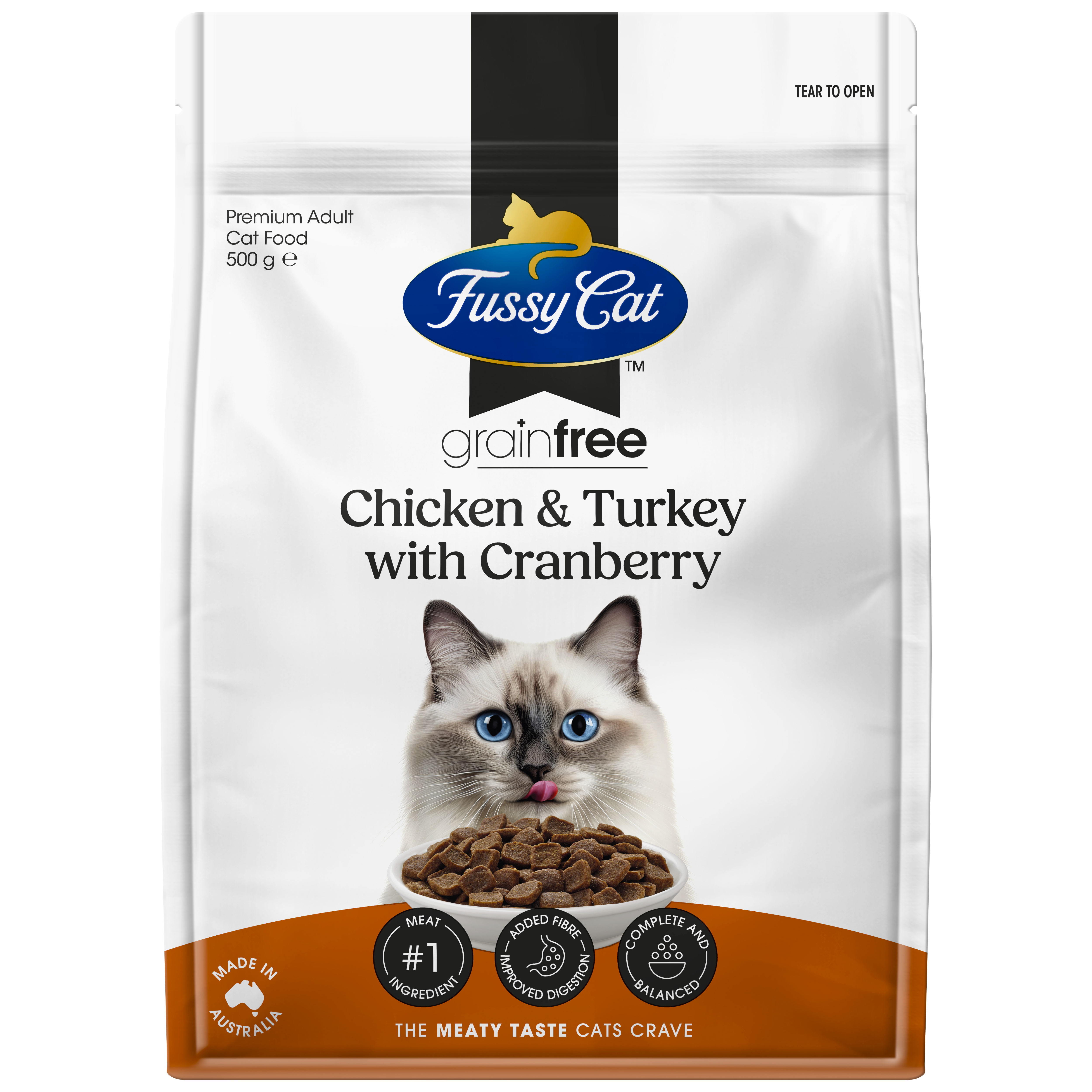 Fussy Cat Grain Free Chicken and Turkey with Cranberry Dry Cat Food 500g