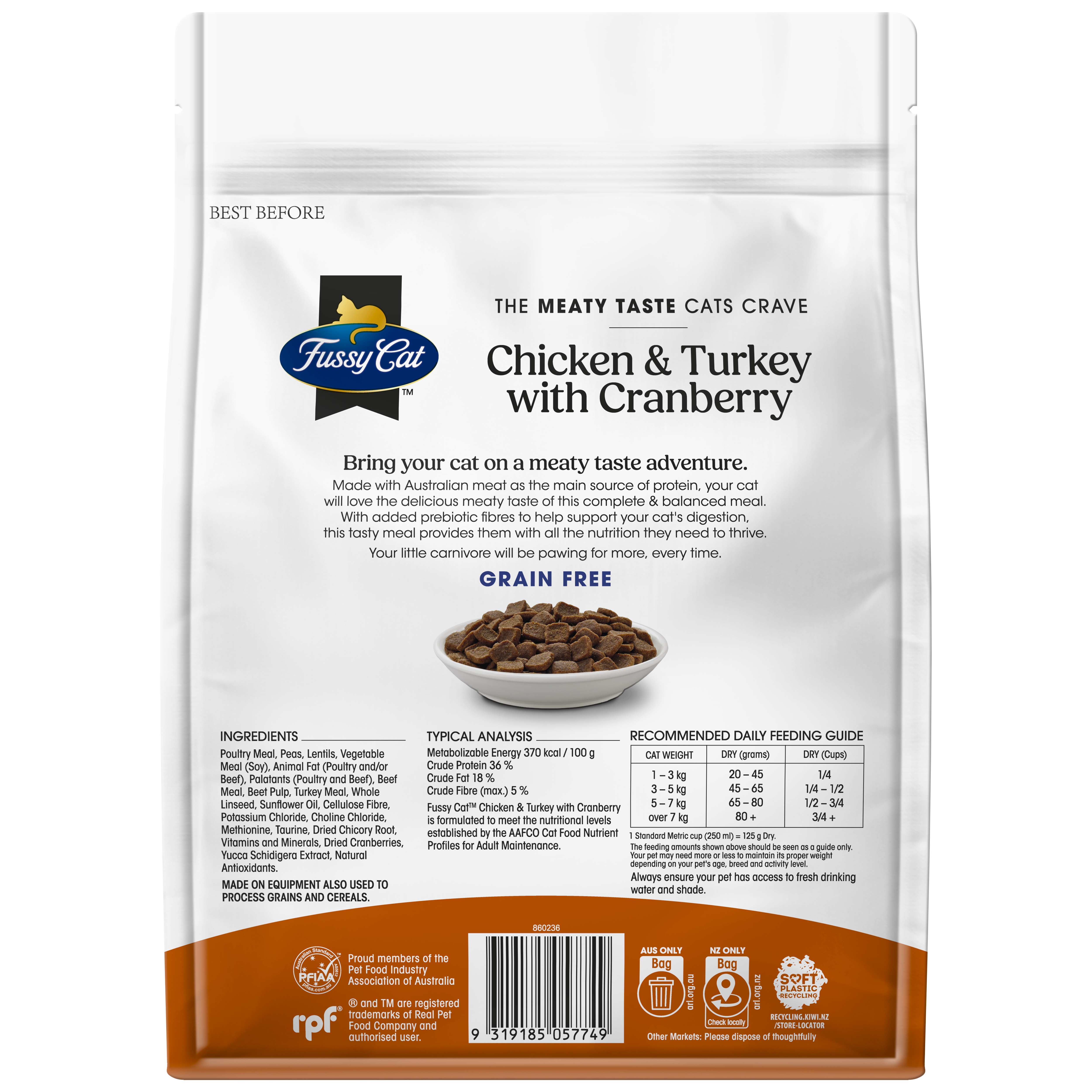 Fussy Cat Grain Free Chicken and Turkey with Cranberry Dry Cat Food 500g